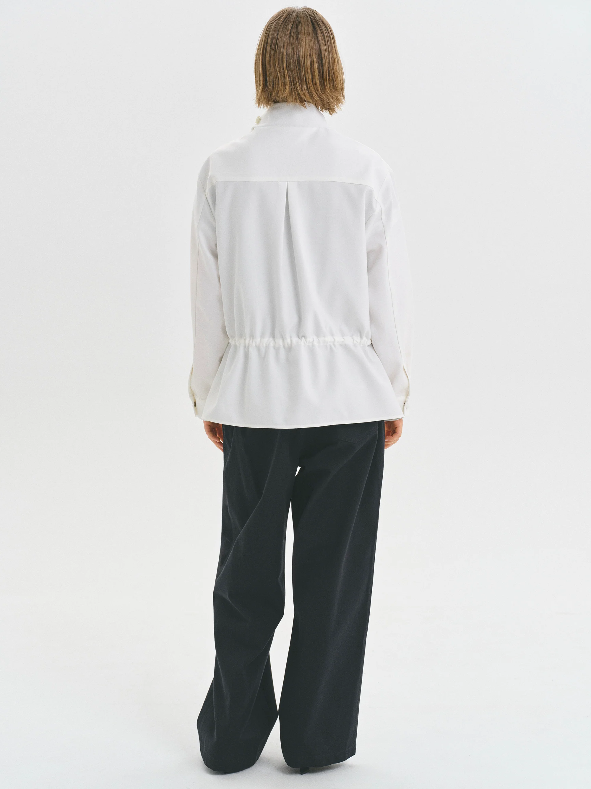 High-Neck Drawstring Jacket, Ivory - Image 4