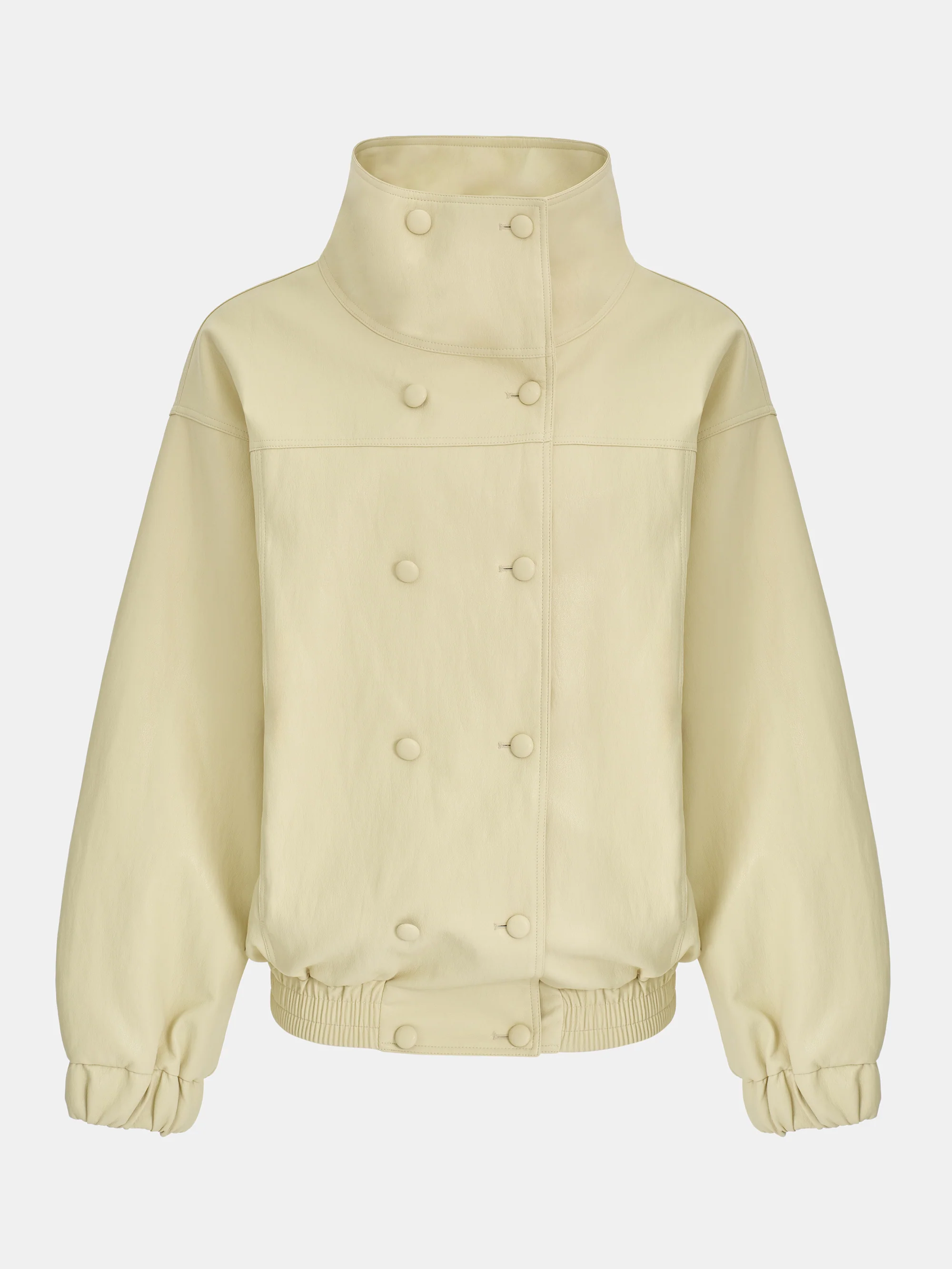 High-Neck Faux-Leather Blouson, Butter - Image 6
