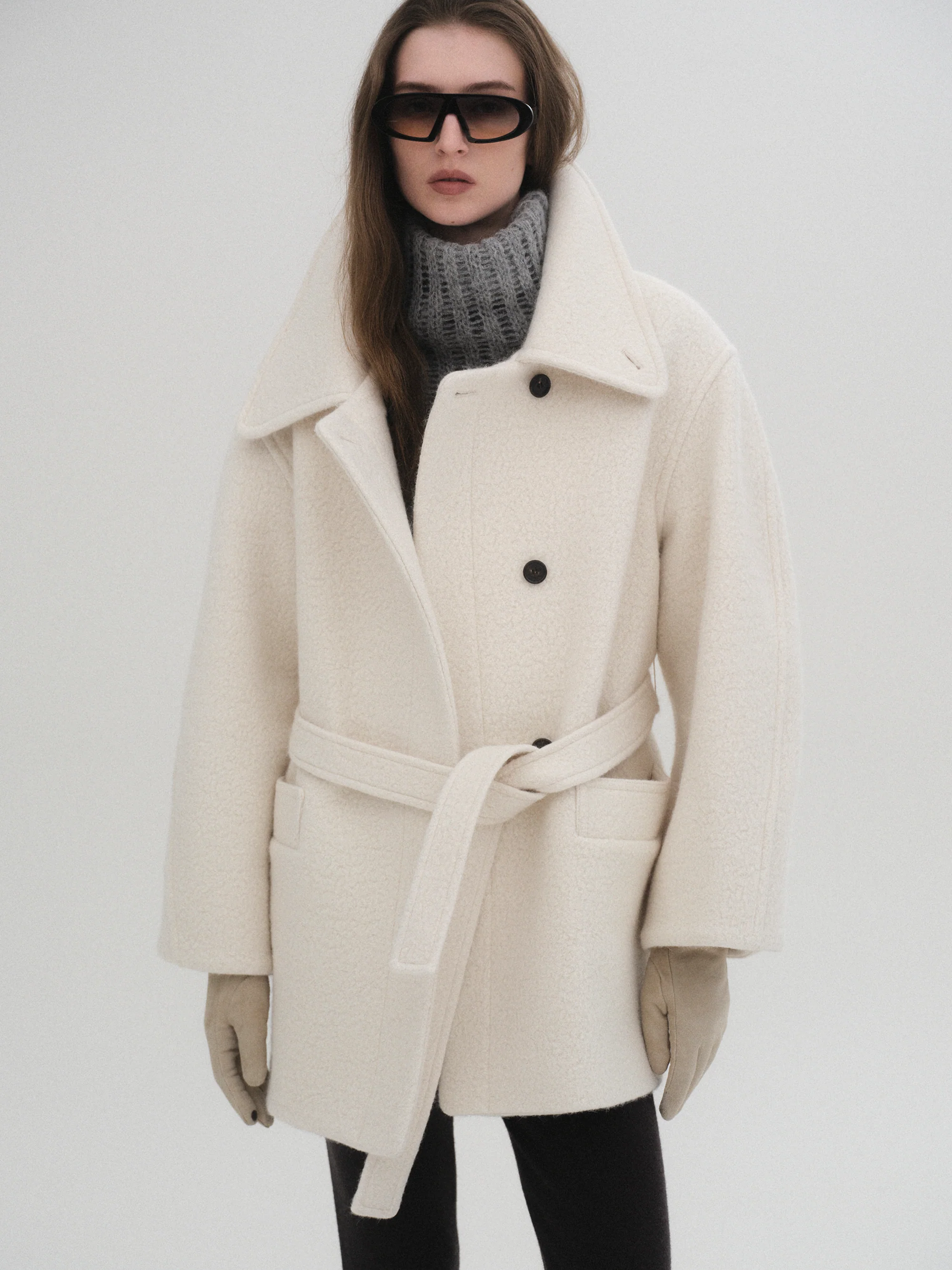 High Neck Short Peacoat, Ivory - Image 2