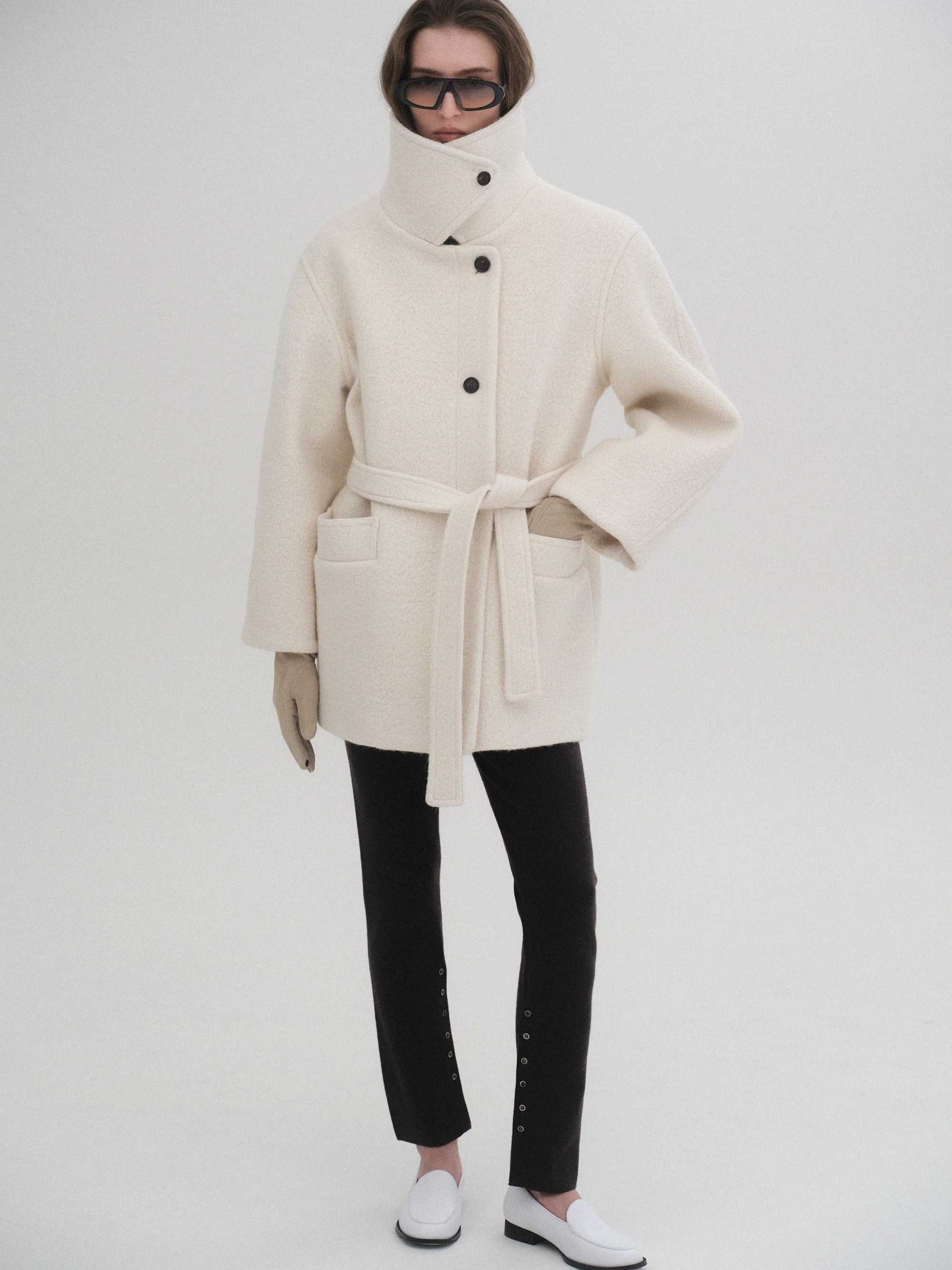 High Neck Short Peacoat, Ivory - Image 3