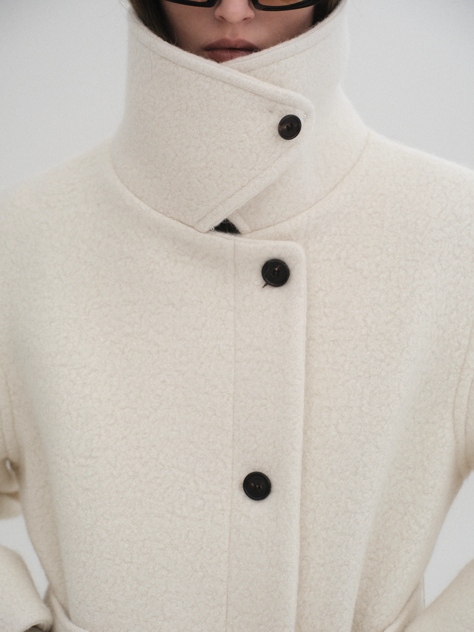 High Neck Short Peacoat, Ivory - Image 4