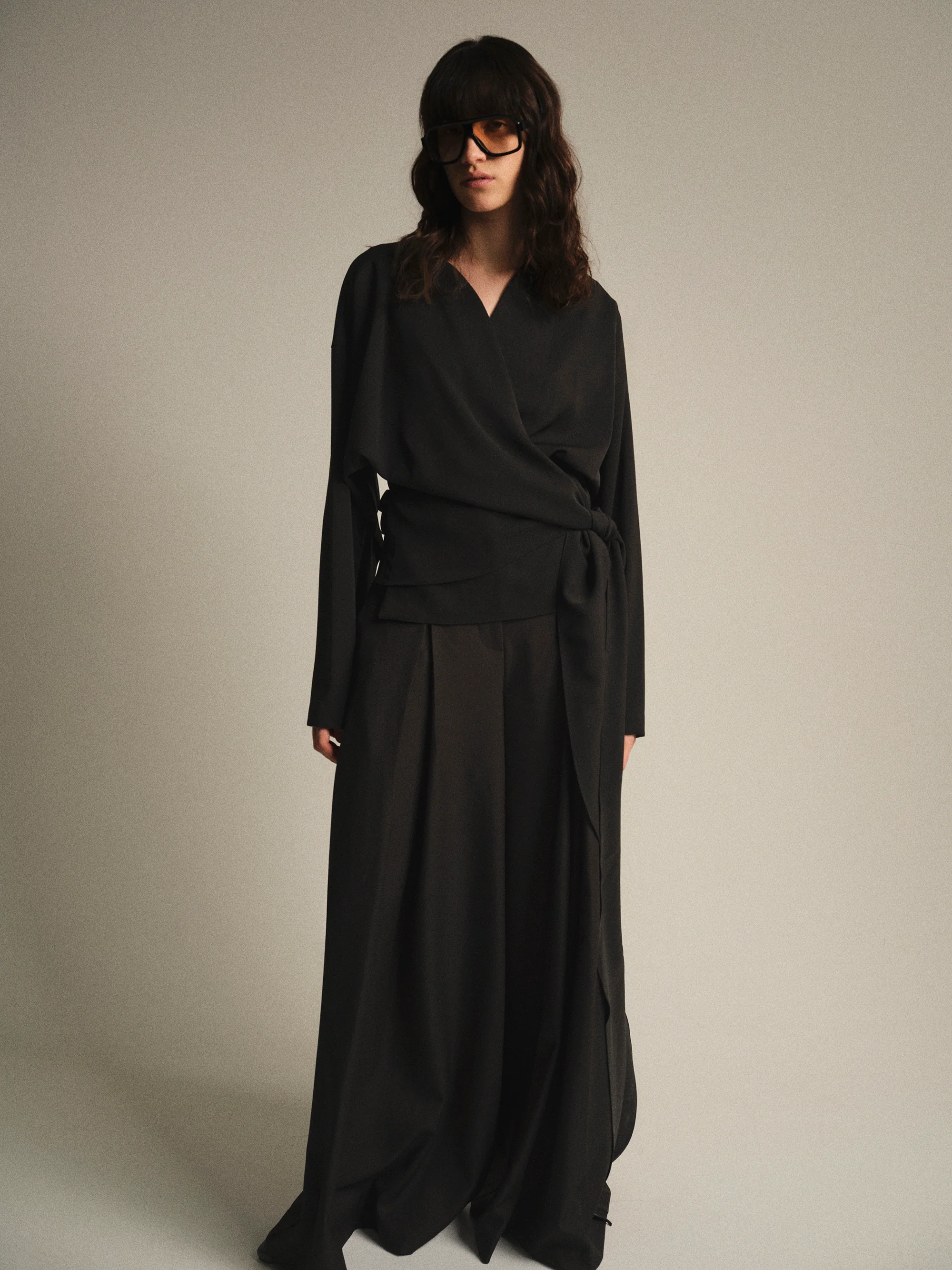 High-Waist Belted Trousers, Black - Image 3
