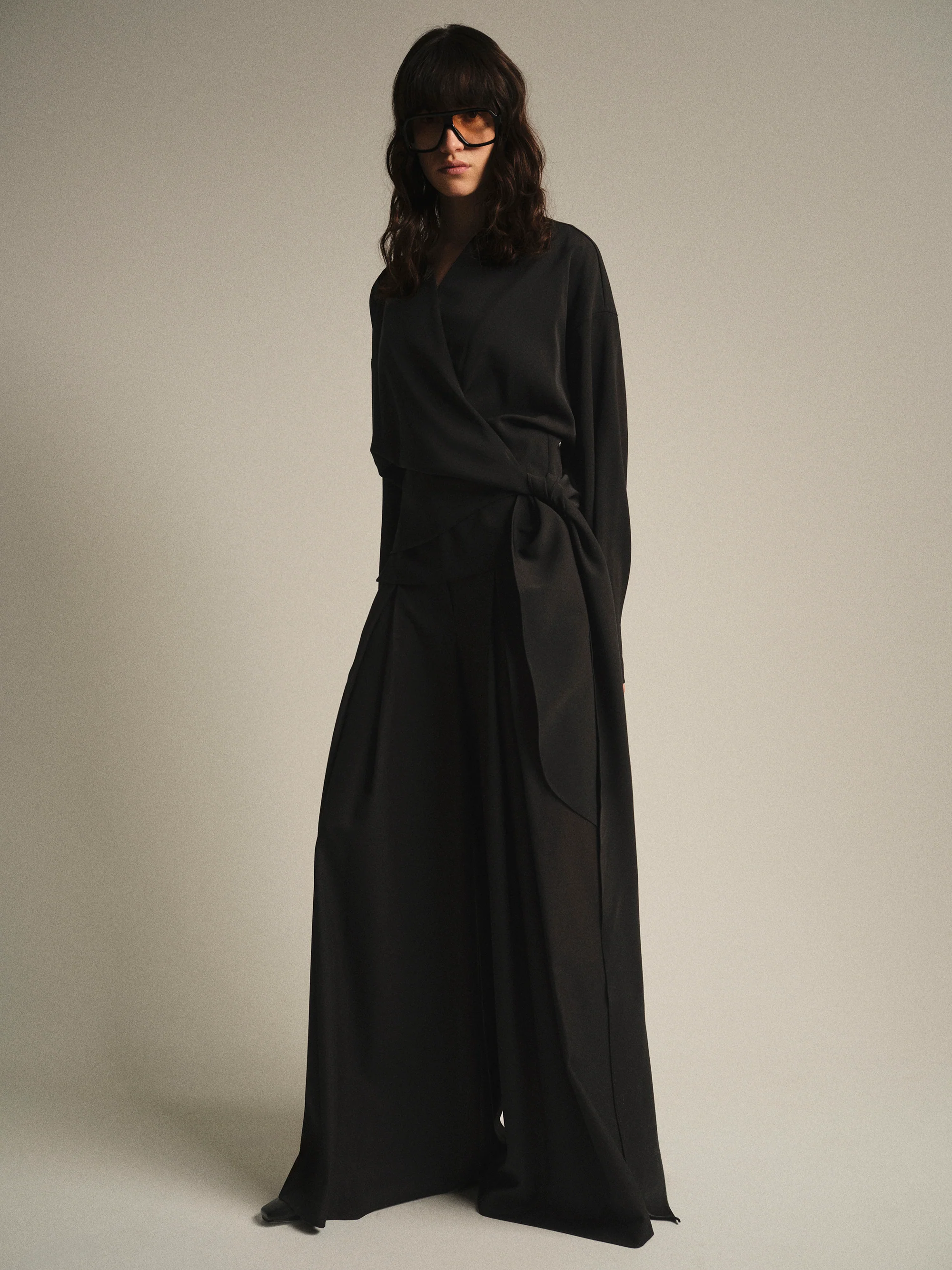 High-Waist Belted Trousers, Black - Image 5