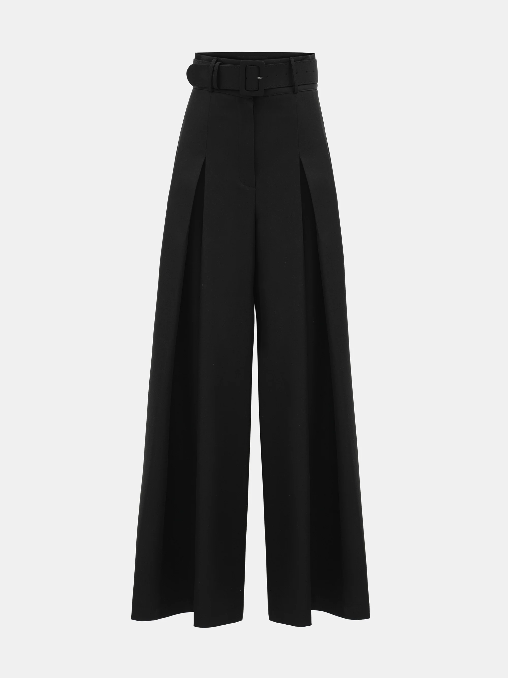 High-Waist Belted Trousers, Black - Image 6