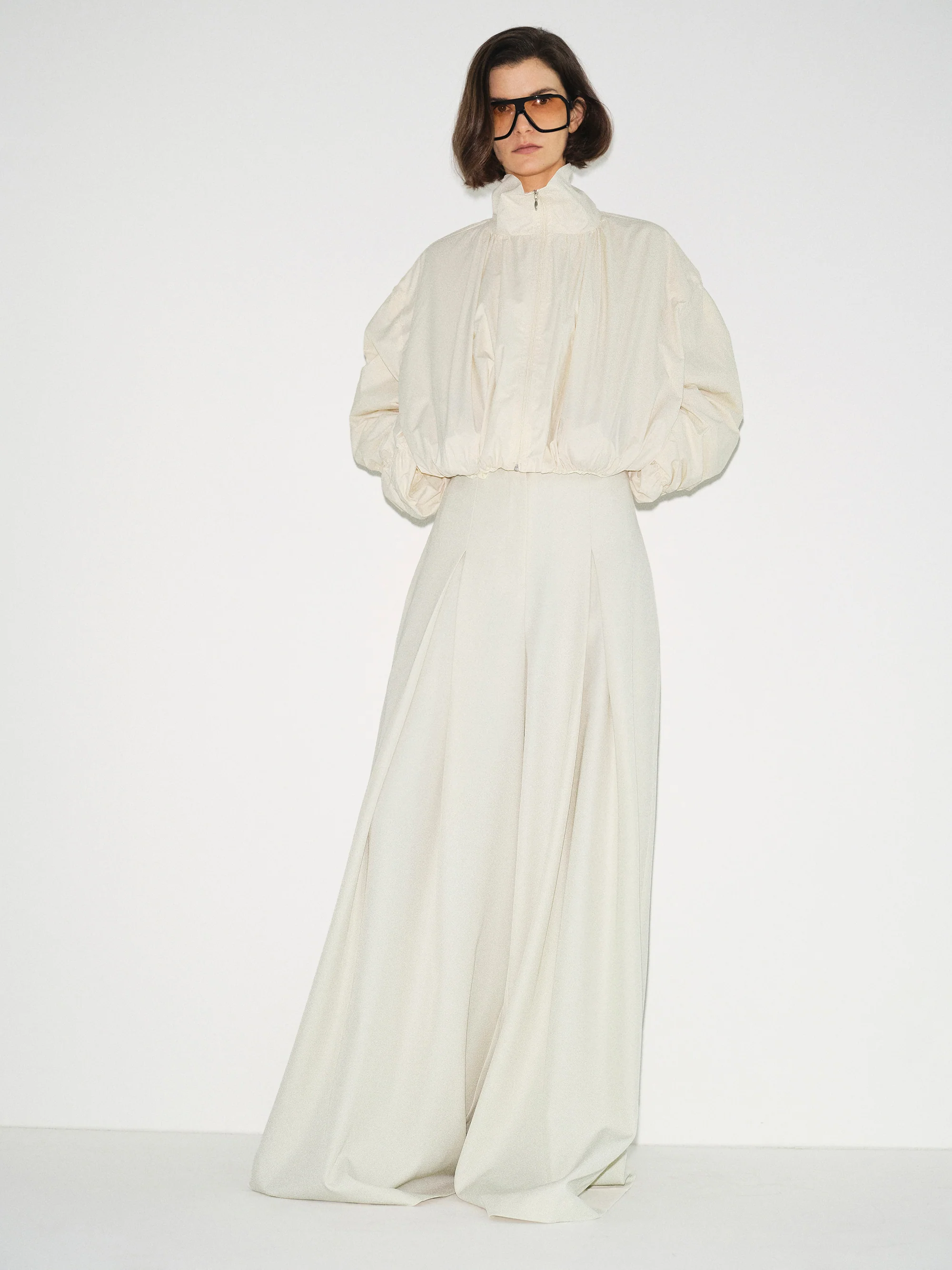 High-Waist Belted Trousers, Ivory - Image 3