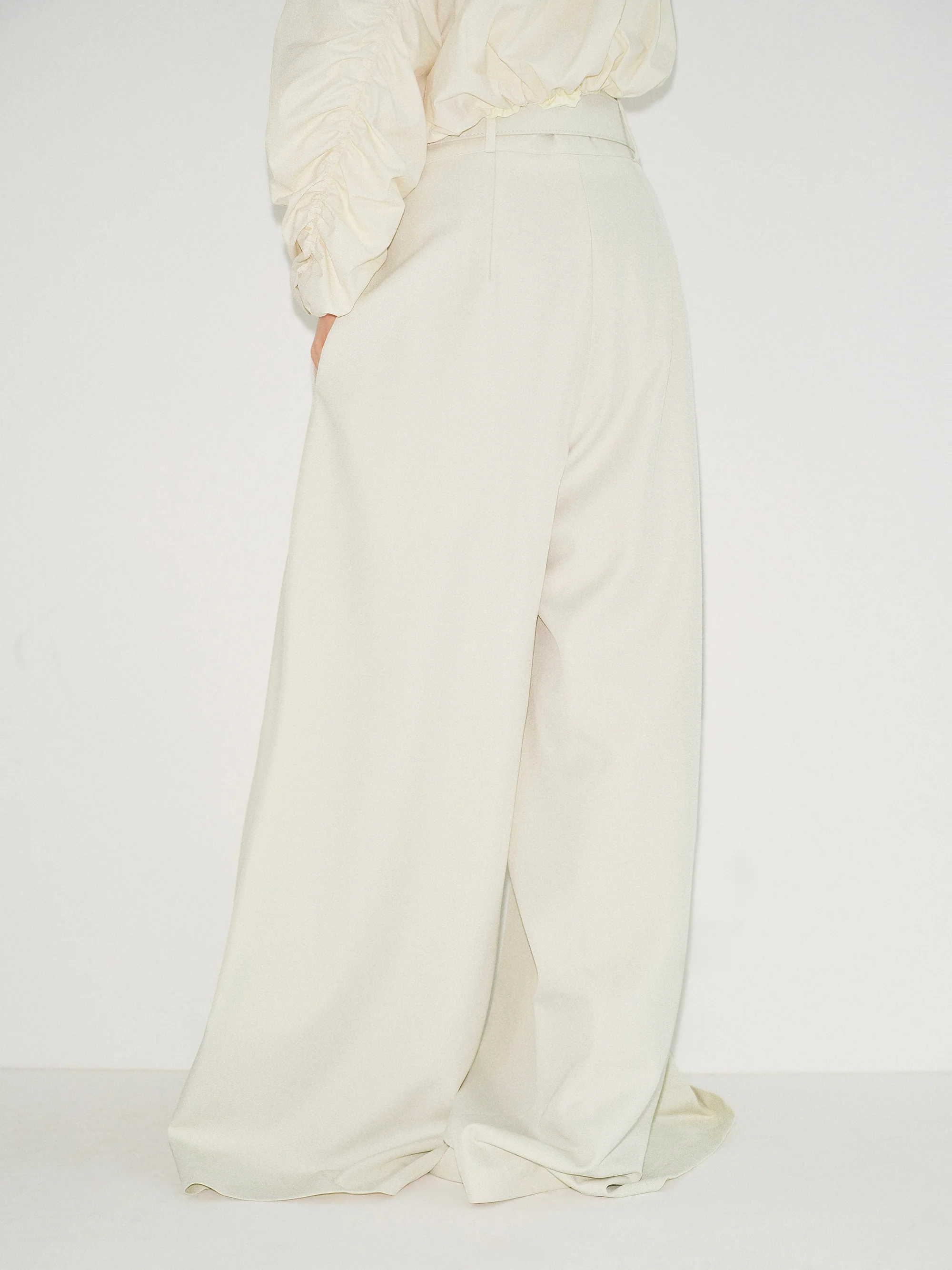 High-Waist Belted Trousers, Ivory - Image 4