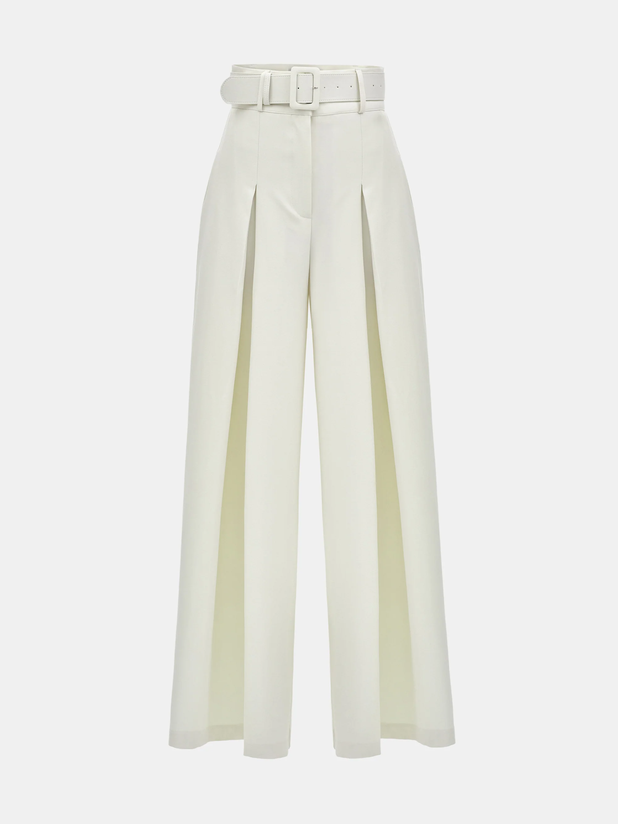 High-Waist Belted Trousers, Ivory - Image 5