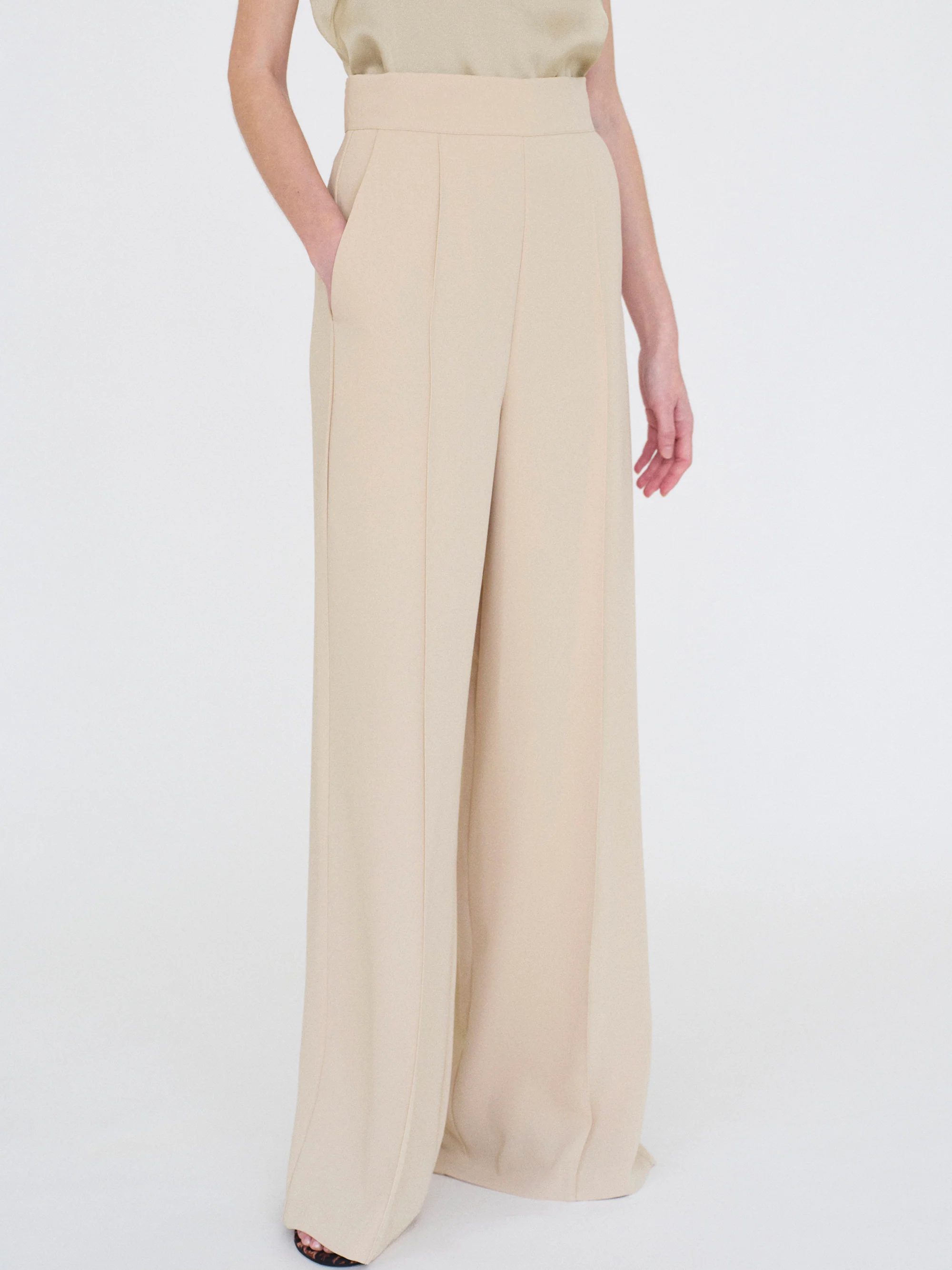 High-Waisted Crepe Pants, Mushroom - Image 6