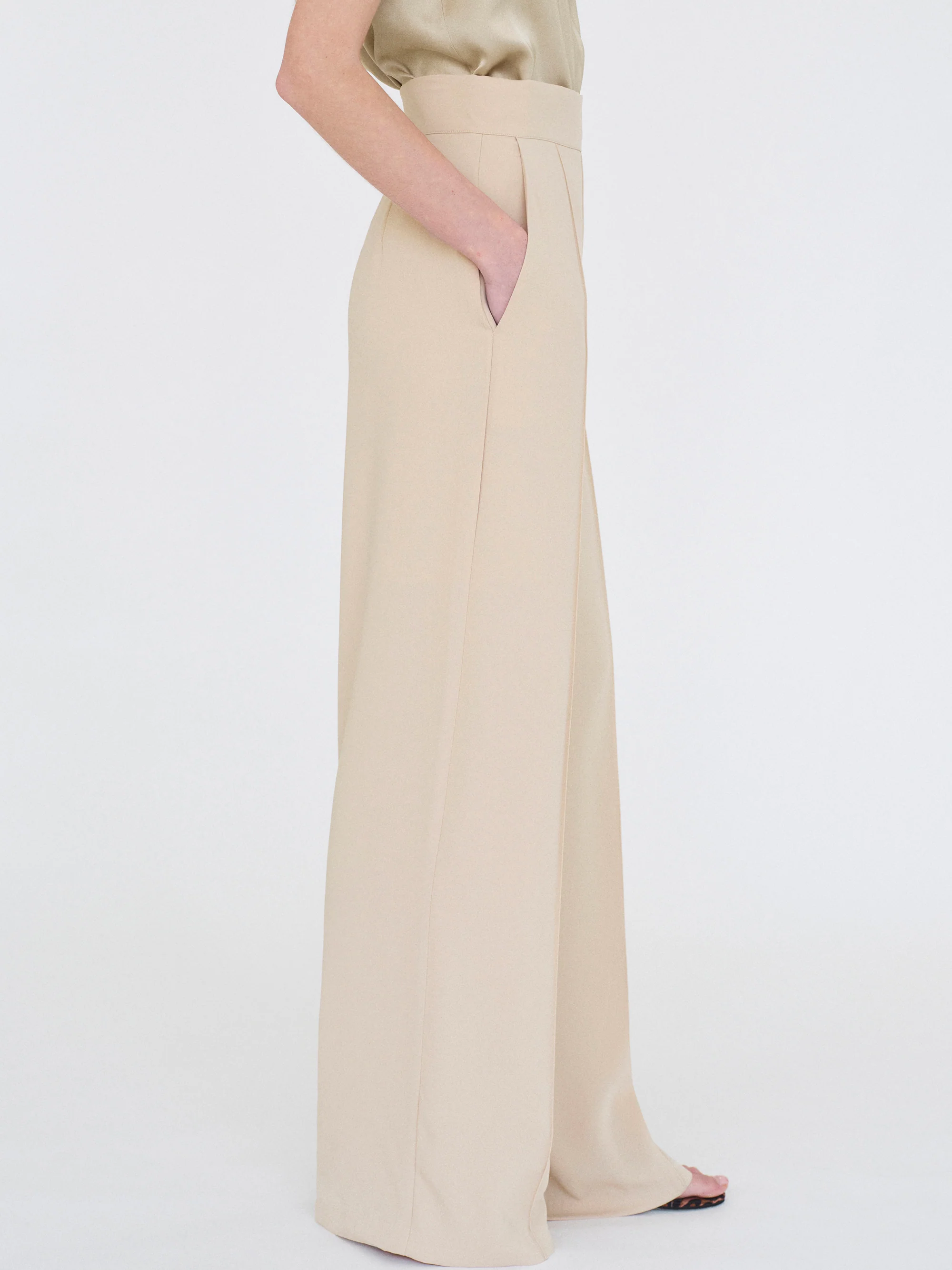 High-Waisted Crepe Pants, Mushroom - Image 7
