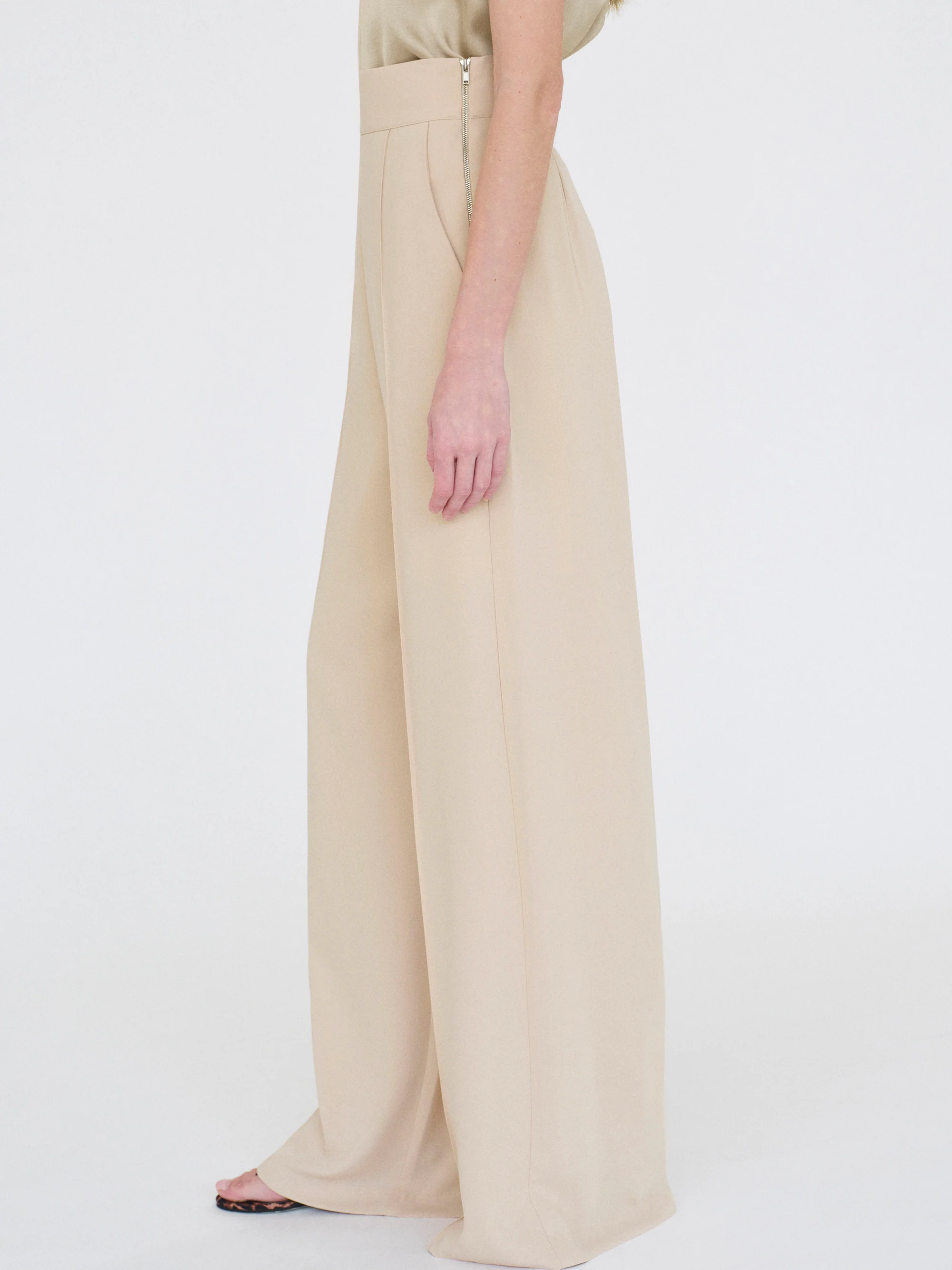 High-Waisted Crepe Pants, Mushroom - Image 8