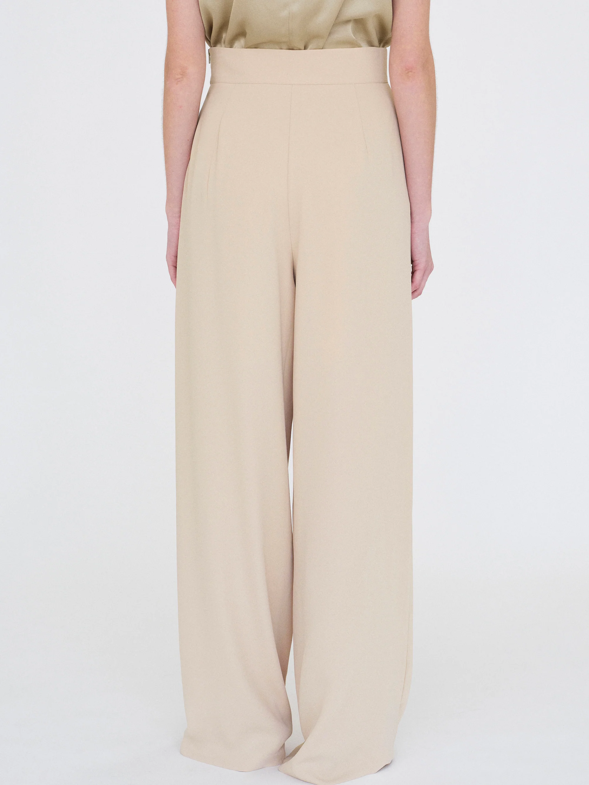 High-Waisted Crepe Pants, Mushroom - Image 9