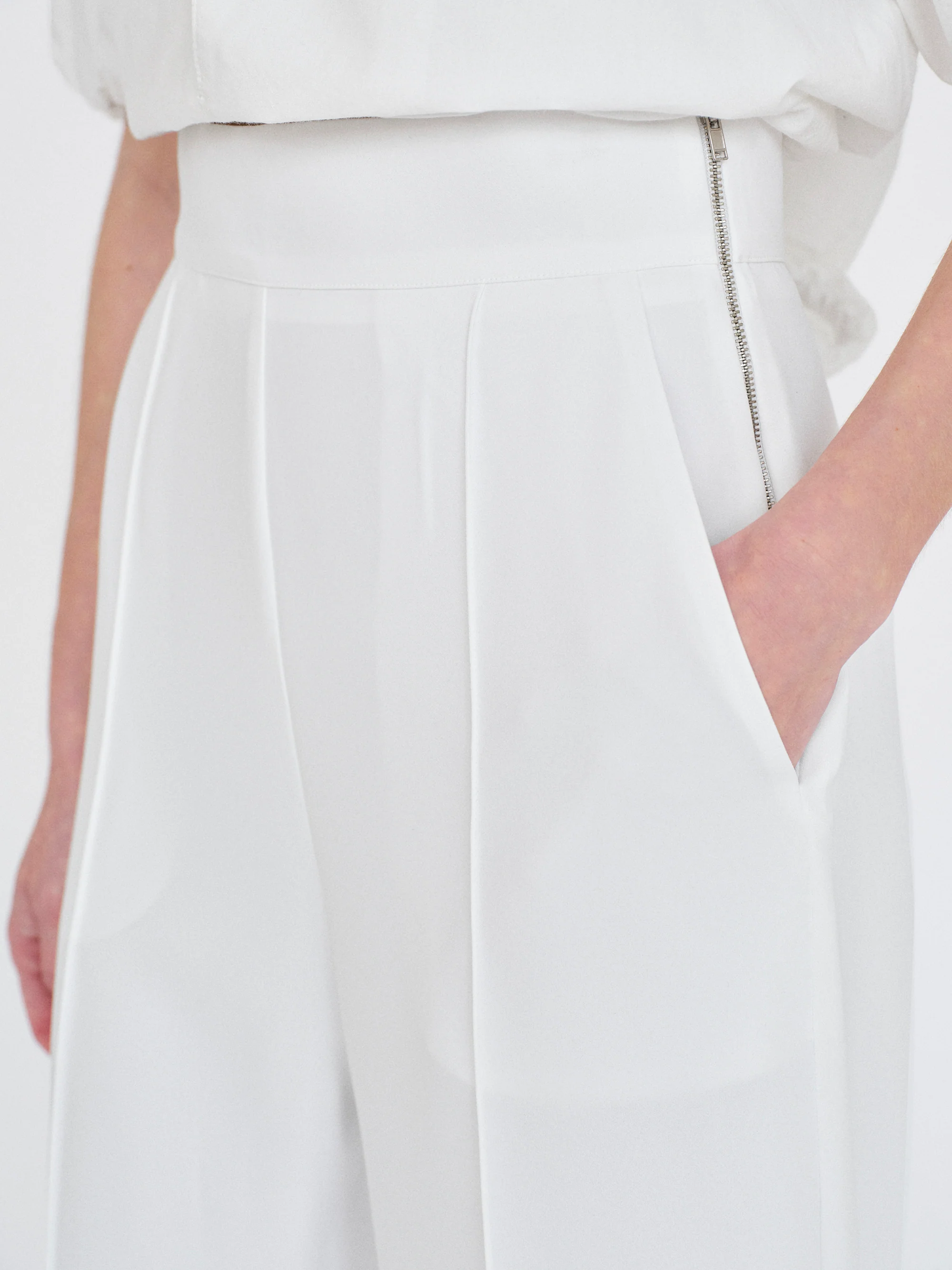 High-Waisted Crepe Pants, White - Image 4