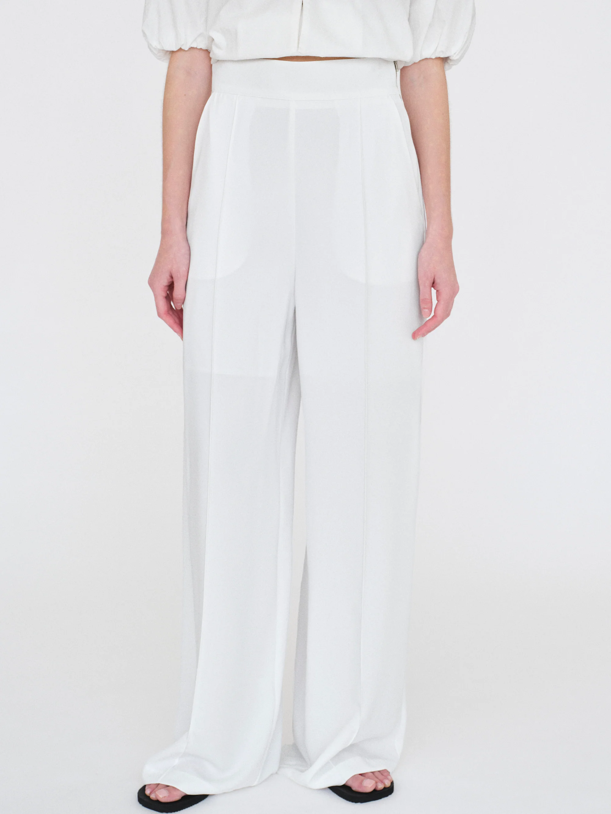 High-Waisted Crepe Pants, White - Image 5