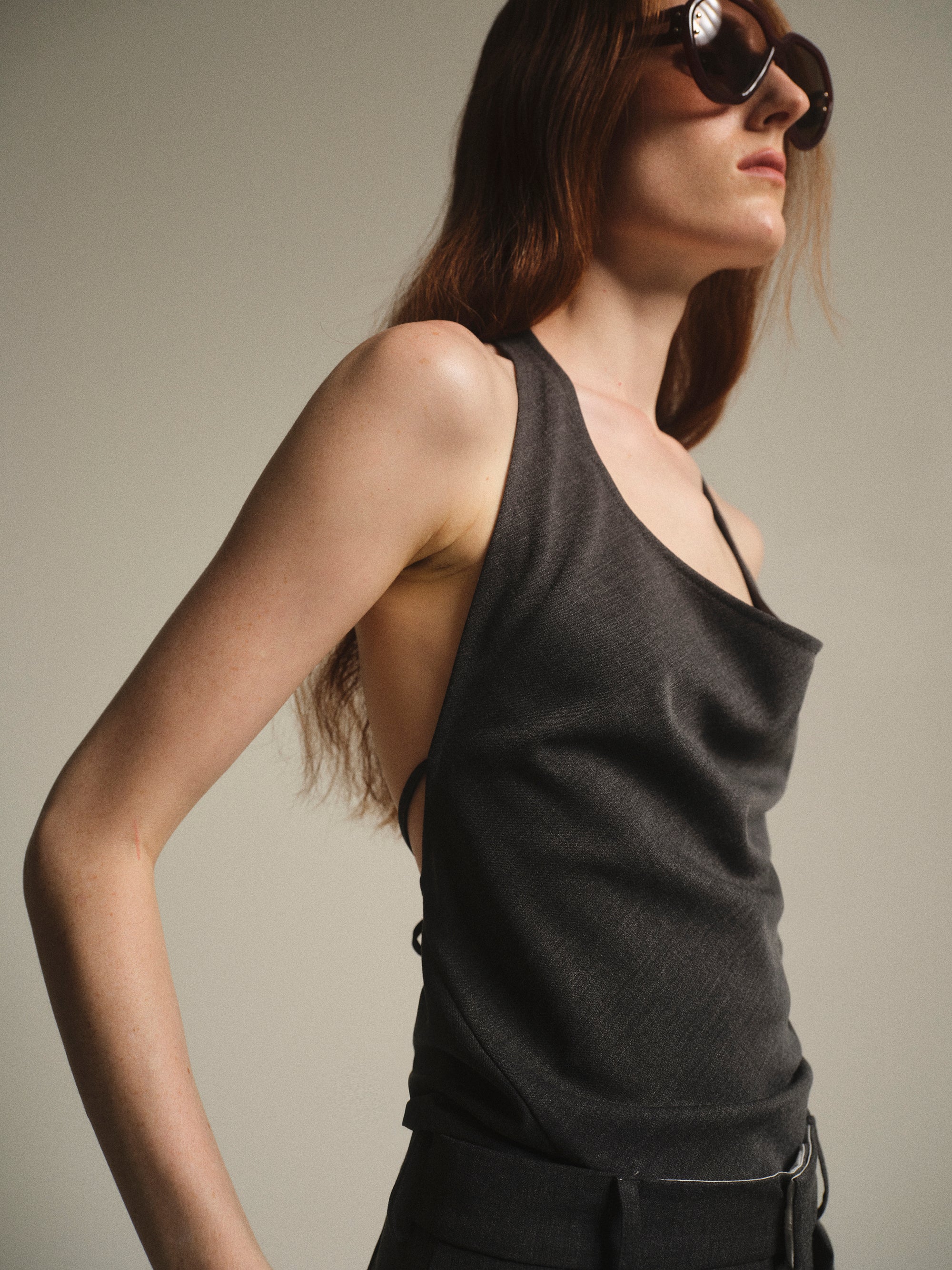 Hopsack Halter Top, Charcoal