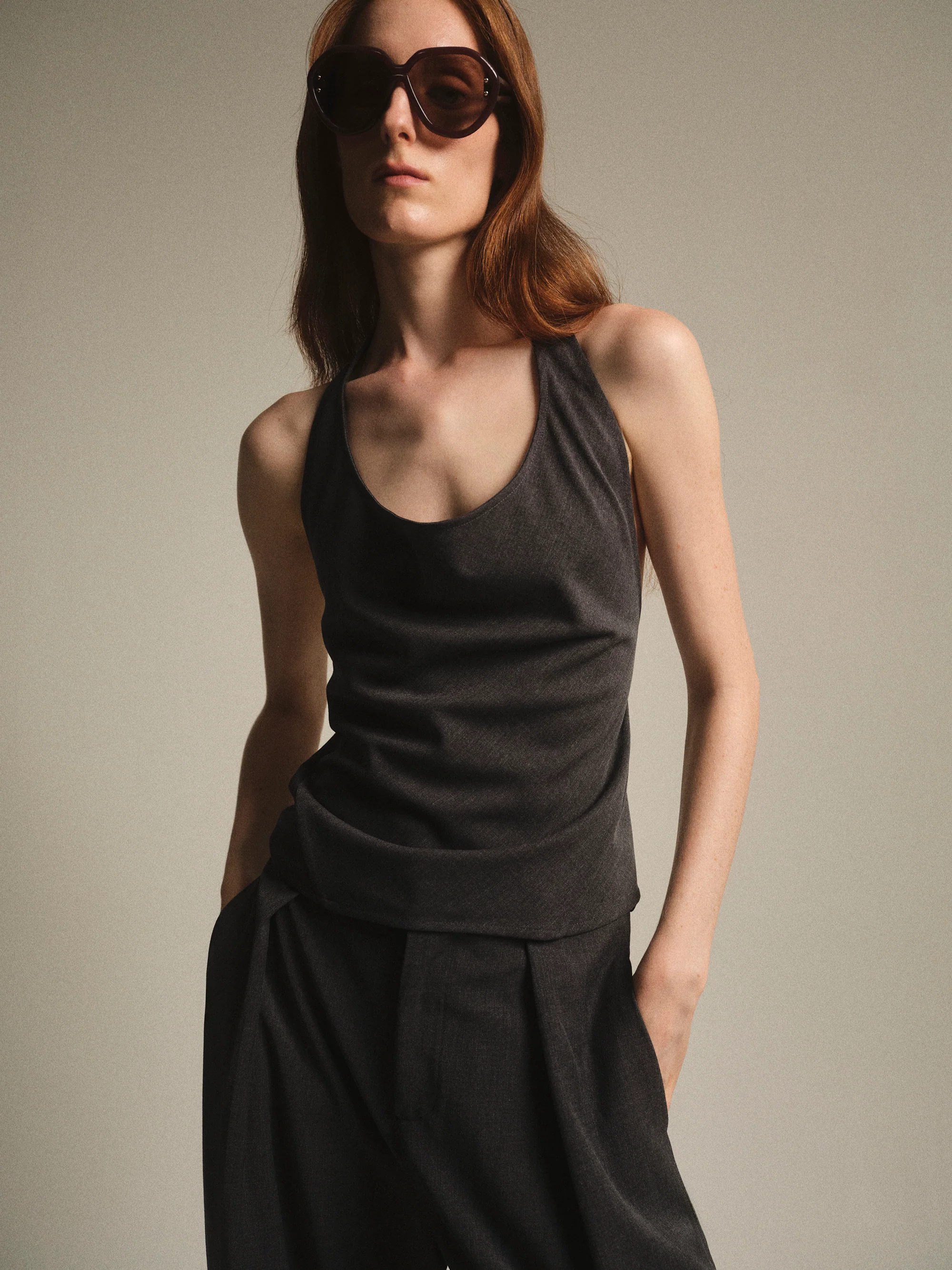 Hopsack Halter Top, Charcoal - Image 2
