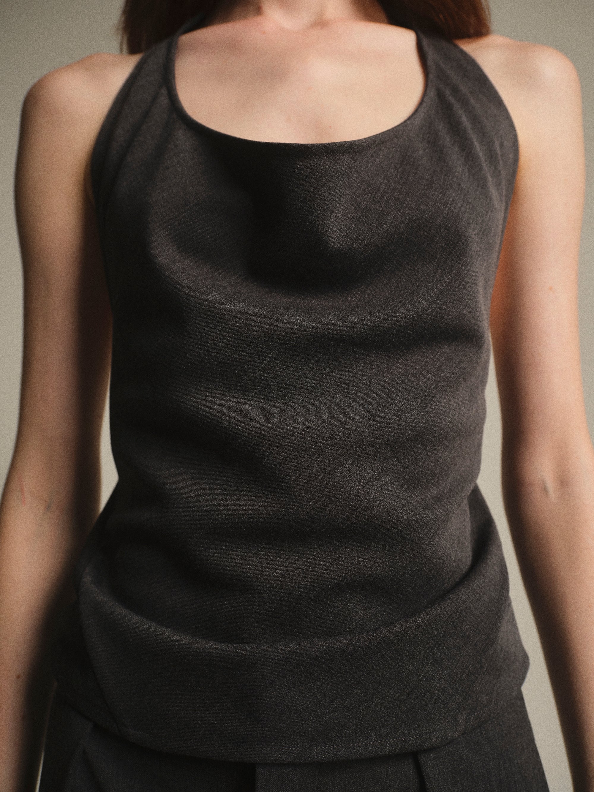 Hopsack Halter Top, Charcoal - Image 3