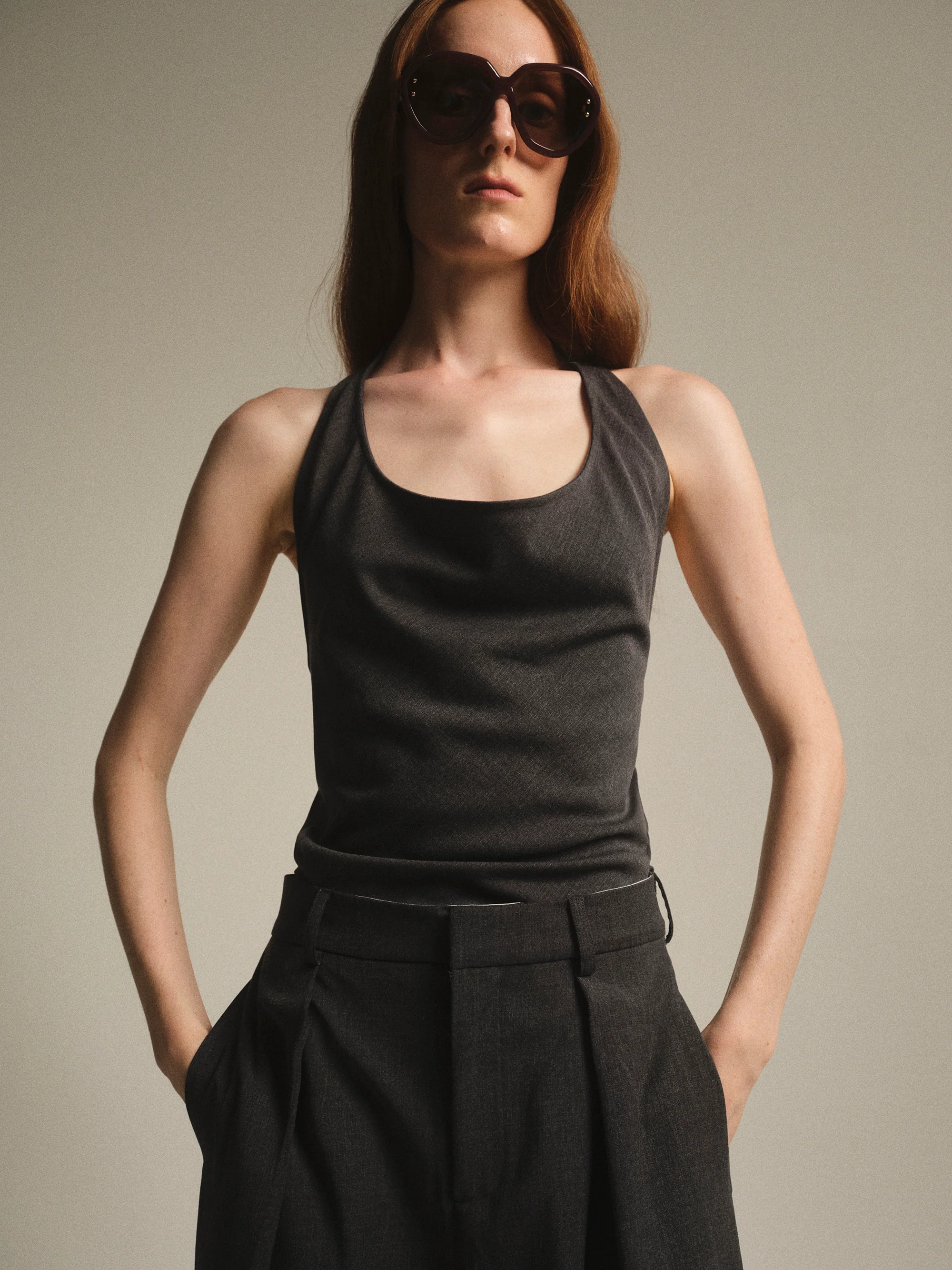 Hopsack Halter Top, Charcoal - Image 4