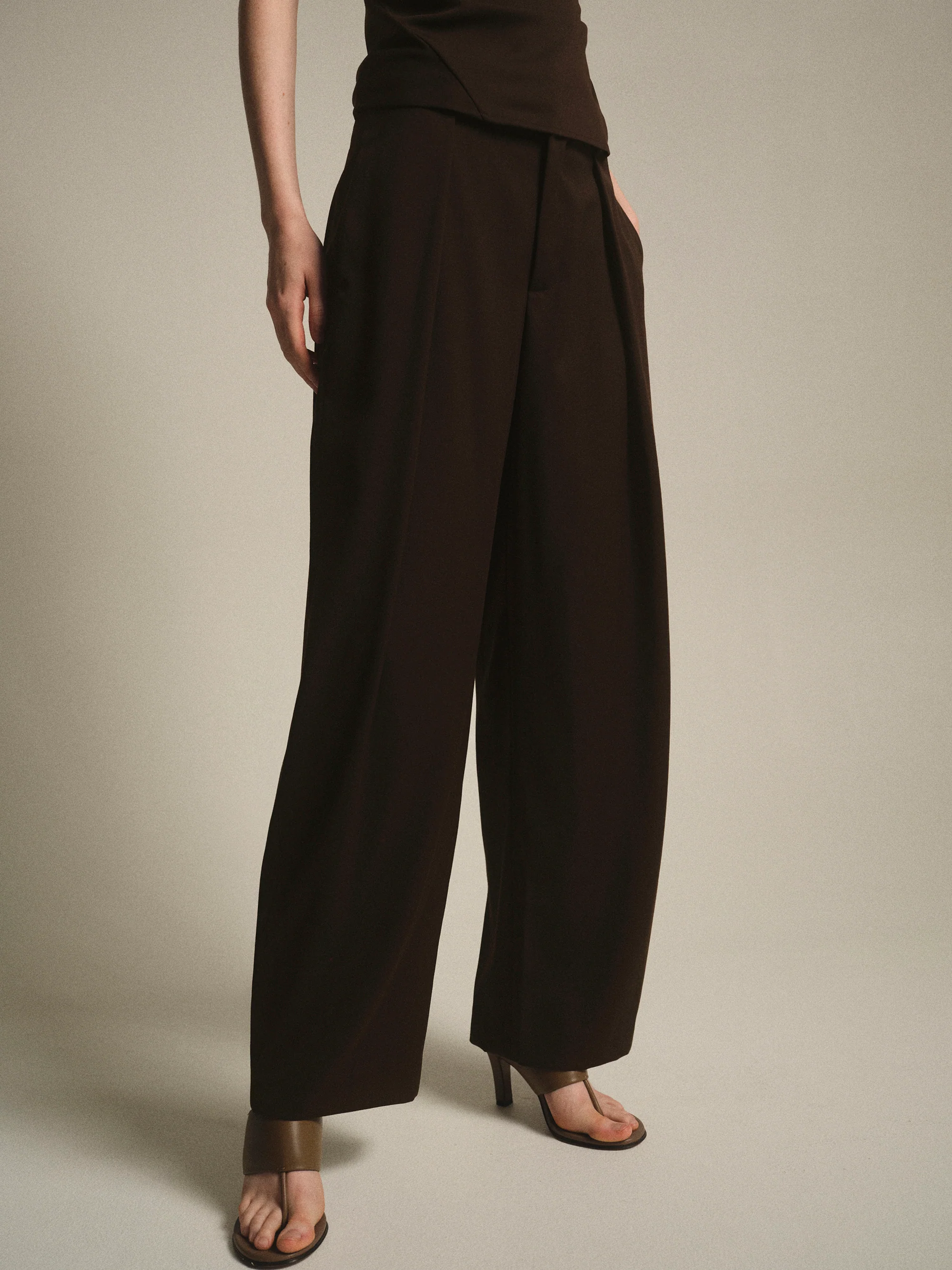 Hopsack Relaxed Trousers, Brown