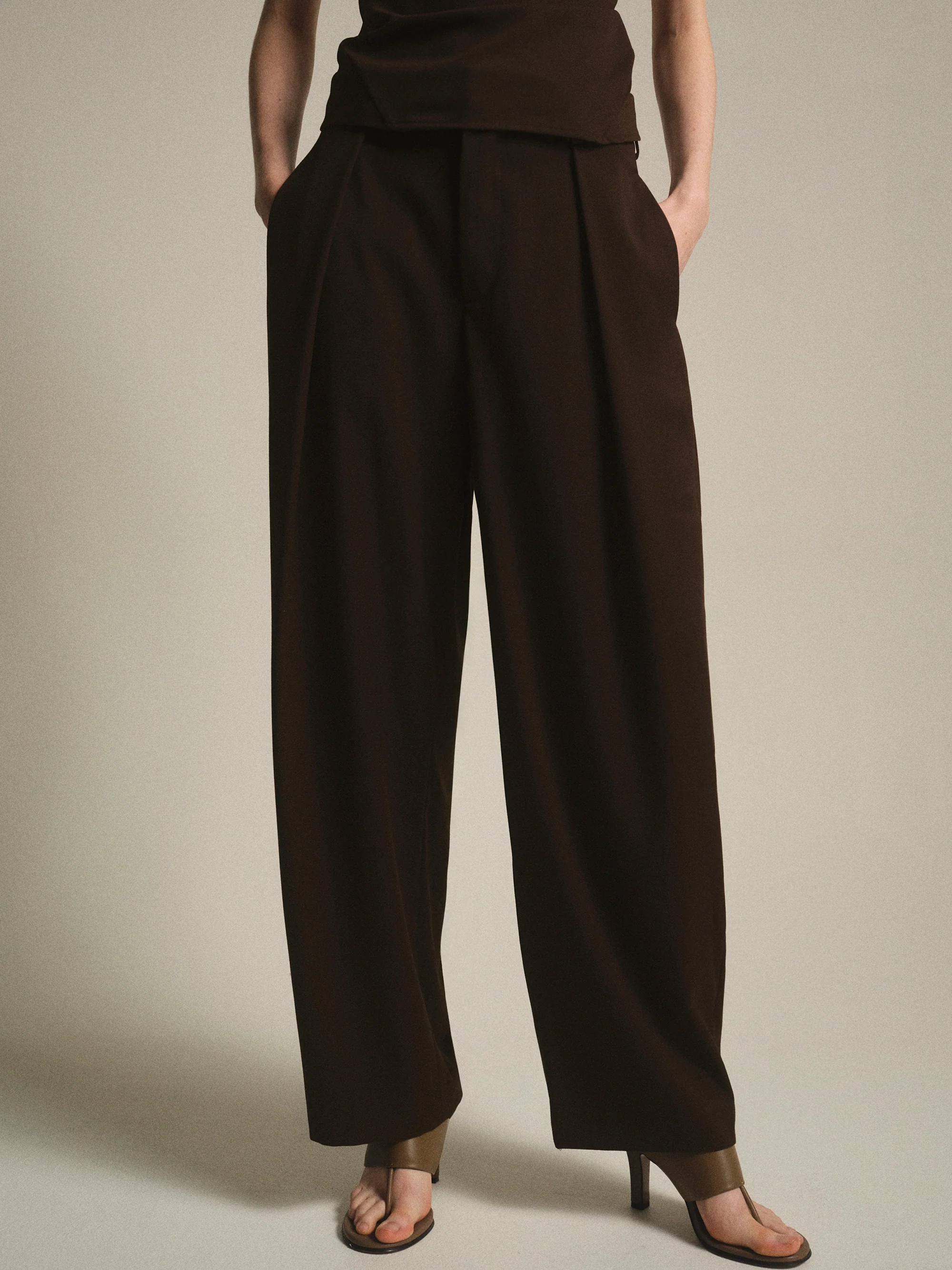 Hopsack Relaxed Trousers, Brown - Image 3