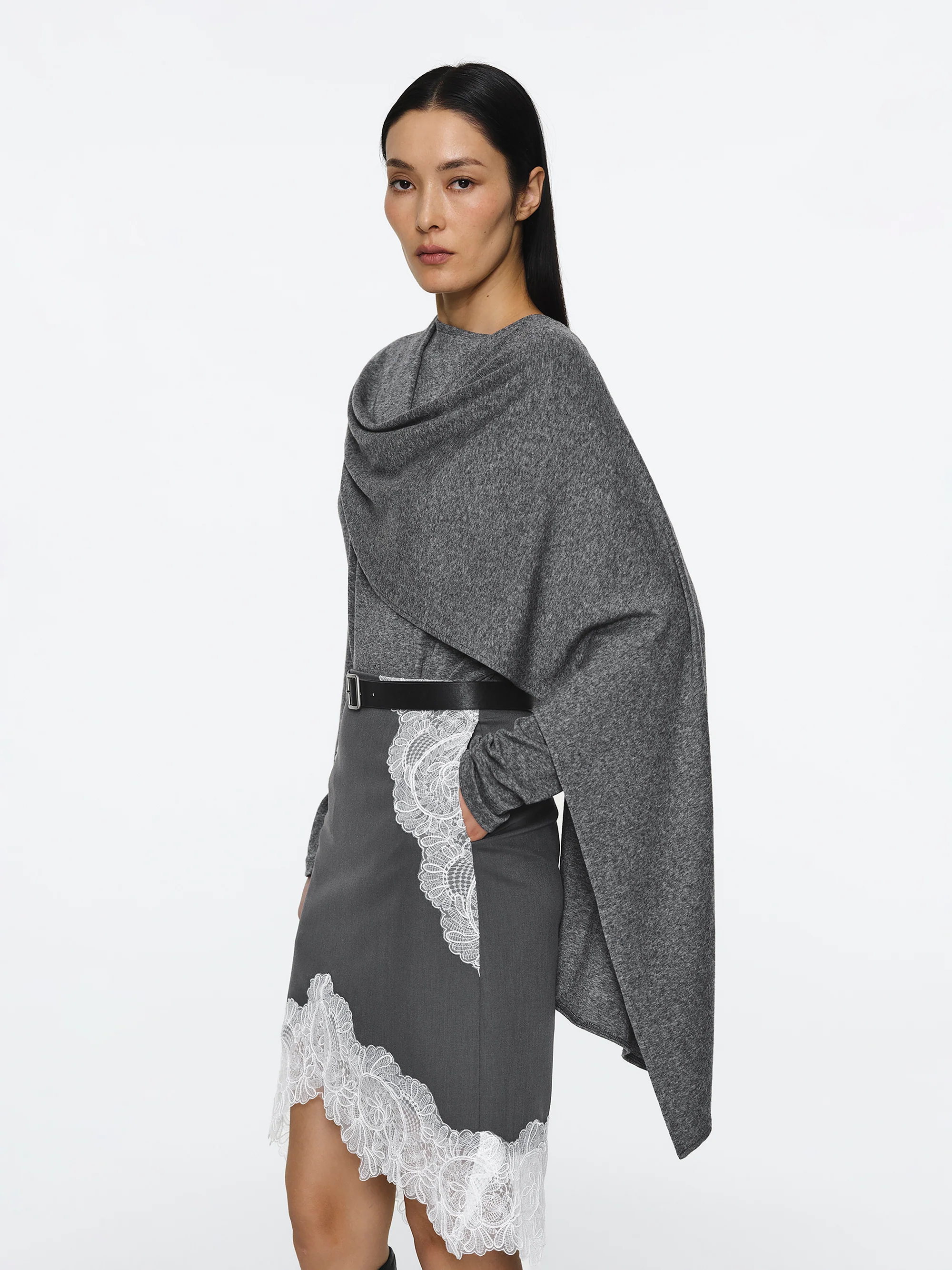 Integrated Scarf T-Shirt, Grey