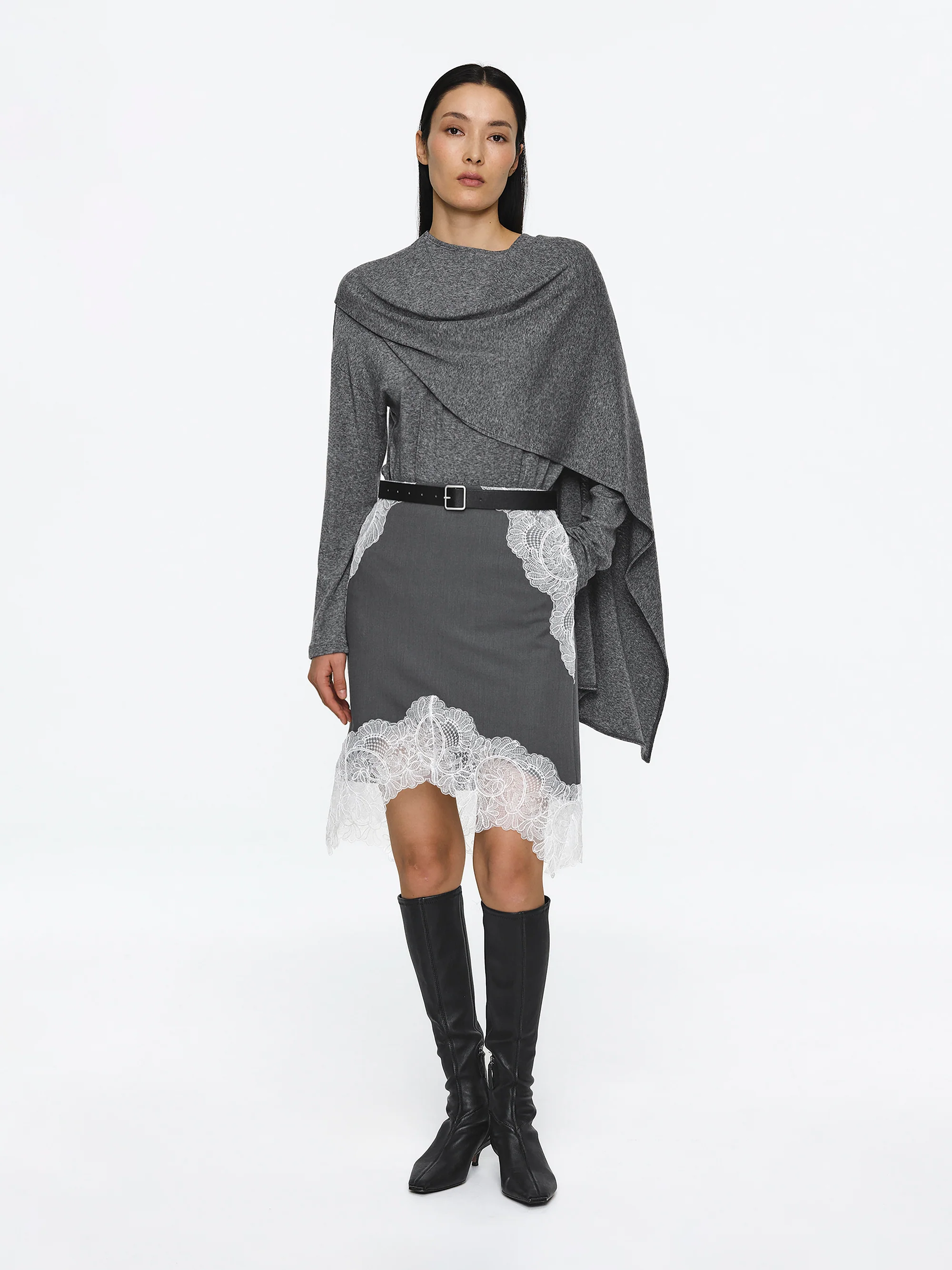 Integrated Scarf T-Shirt, Grey - Image 2