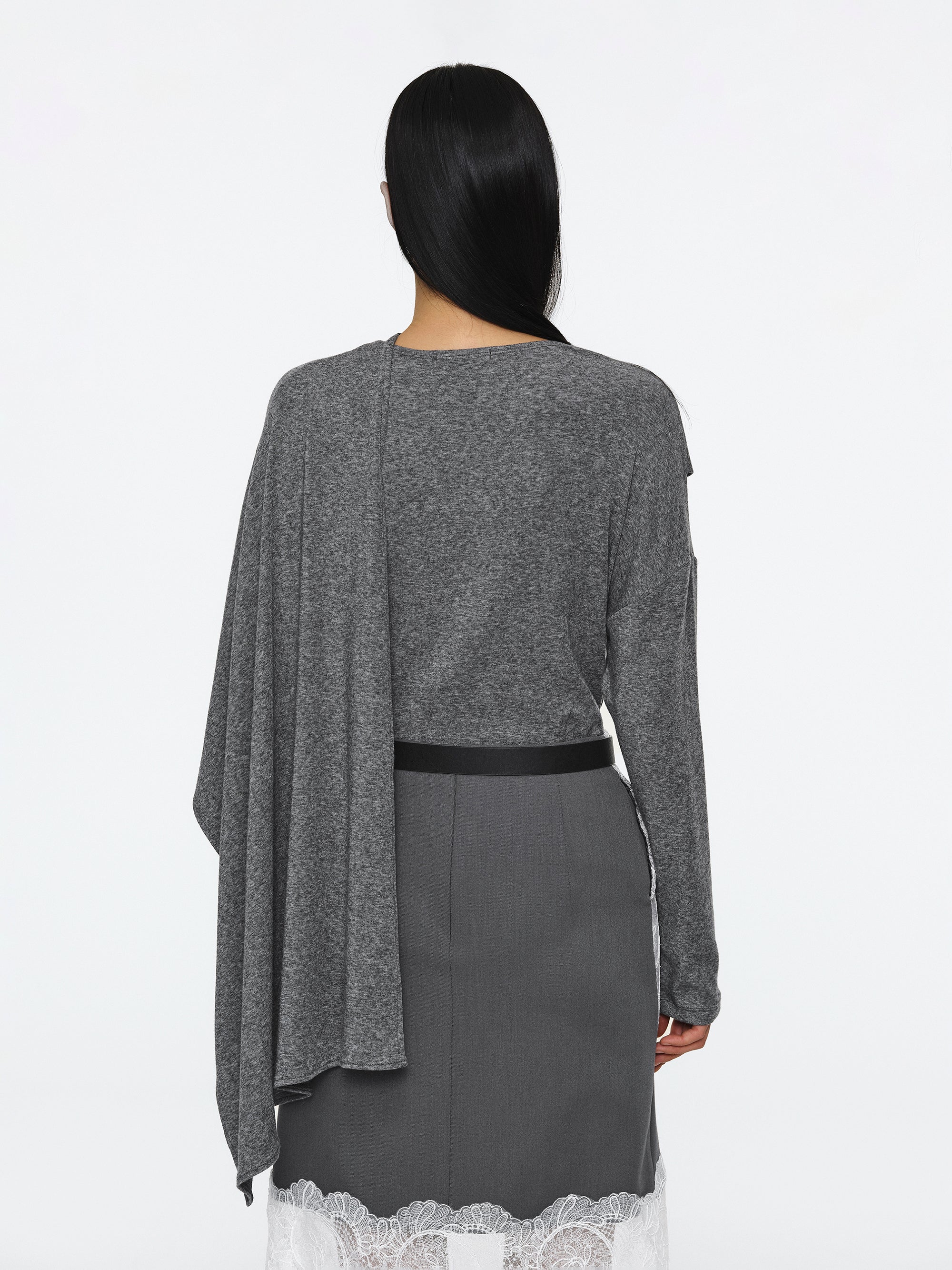 Integrated Scarf T-Shirt, Grey - Image 3