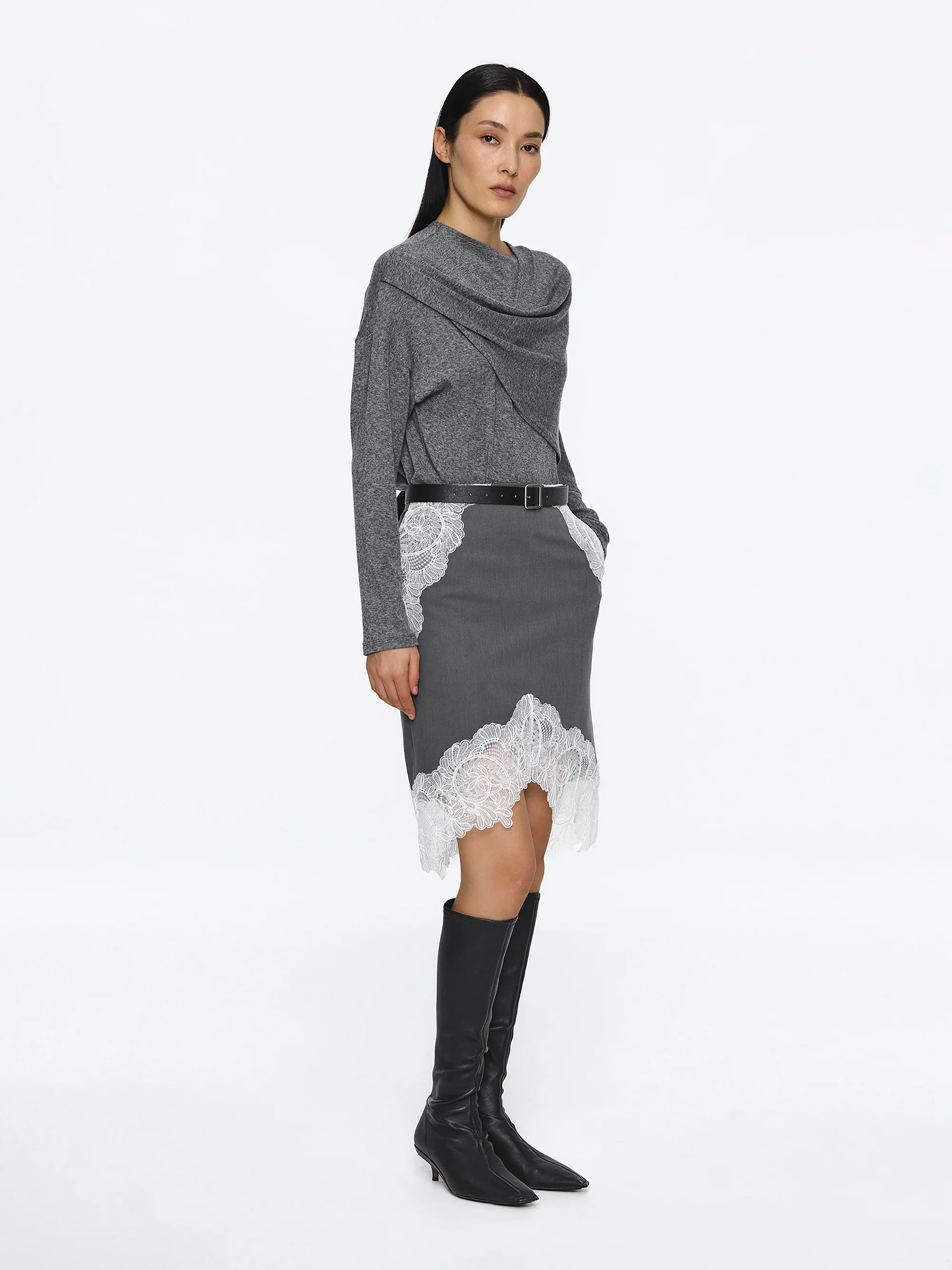 Integrated Scarf T-Shirt, Grey - Image 4