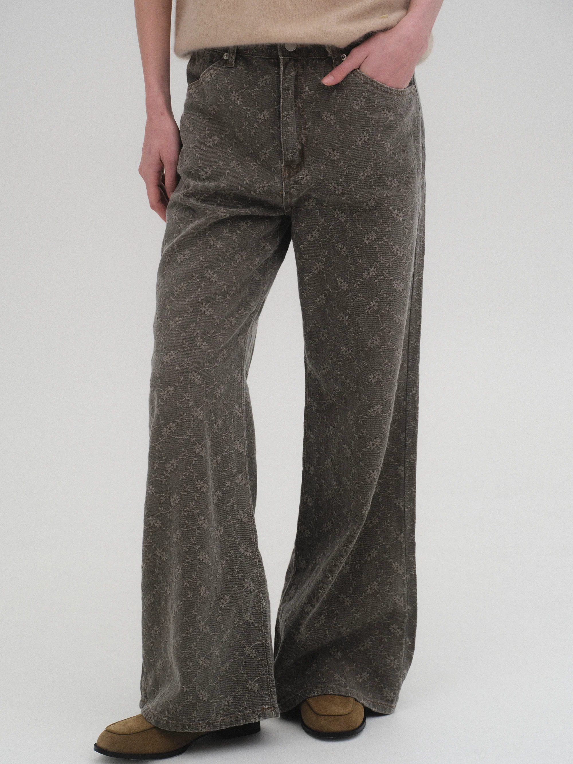Jacquard Washed Jeans, Grey