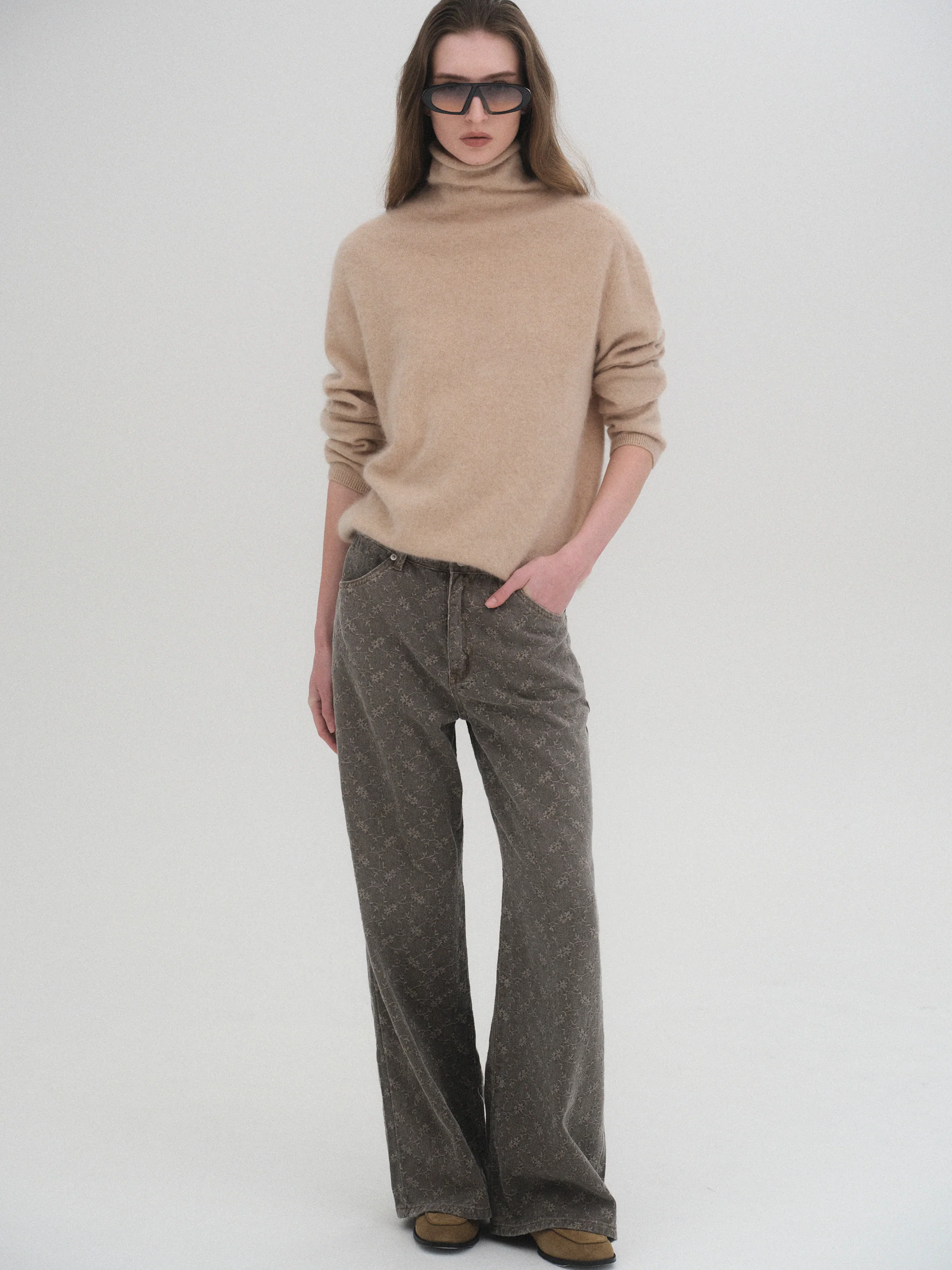 Jacquard Washed Jeans, Grey - Image 2