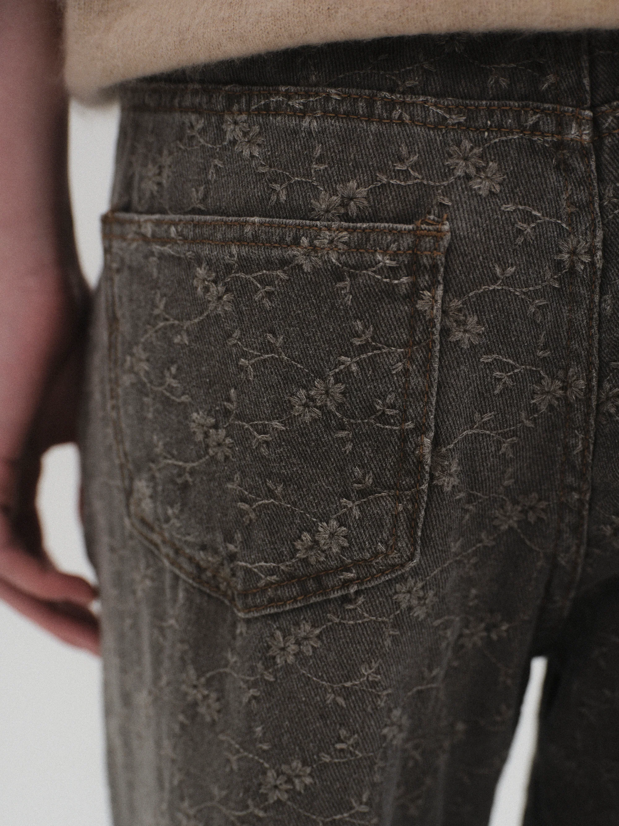 Jacquard Washed Jeans, Grey - Image 3