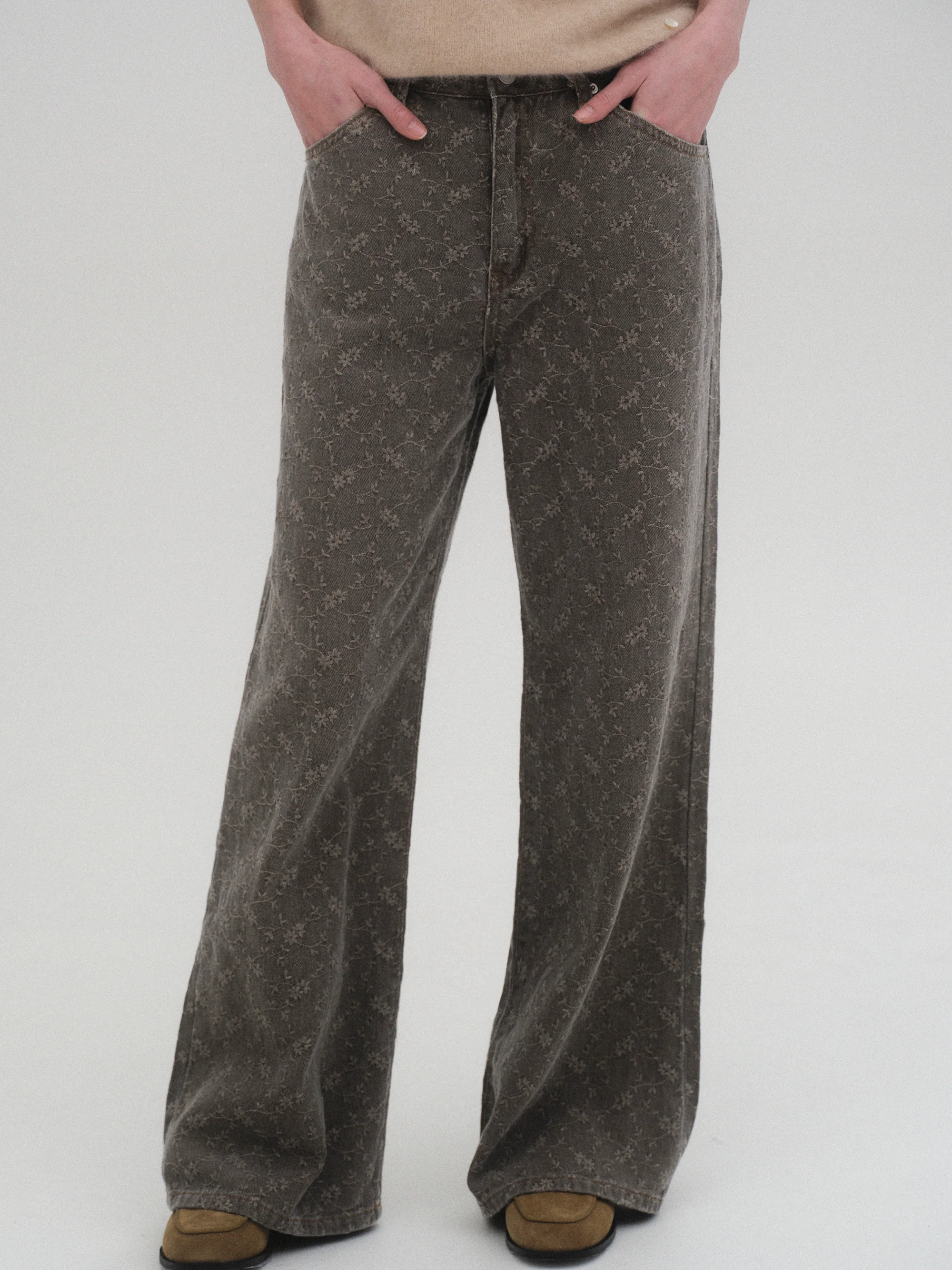 Jacquard Washed Jeans, Grey - Image 4