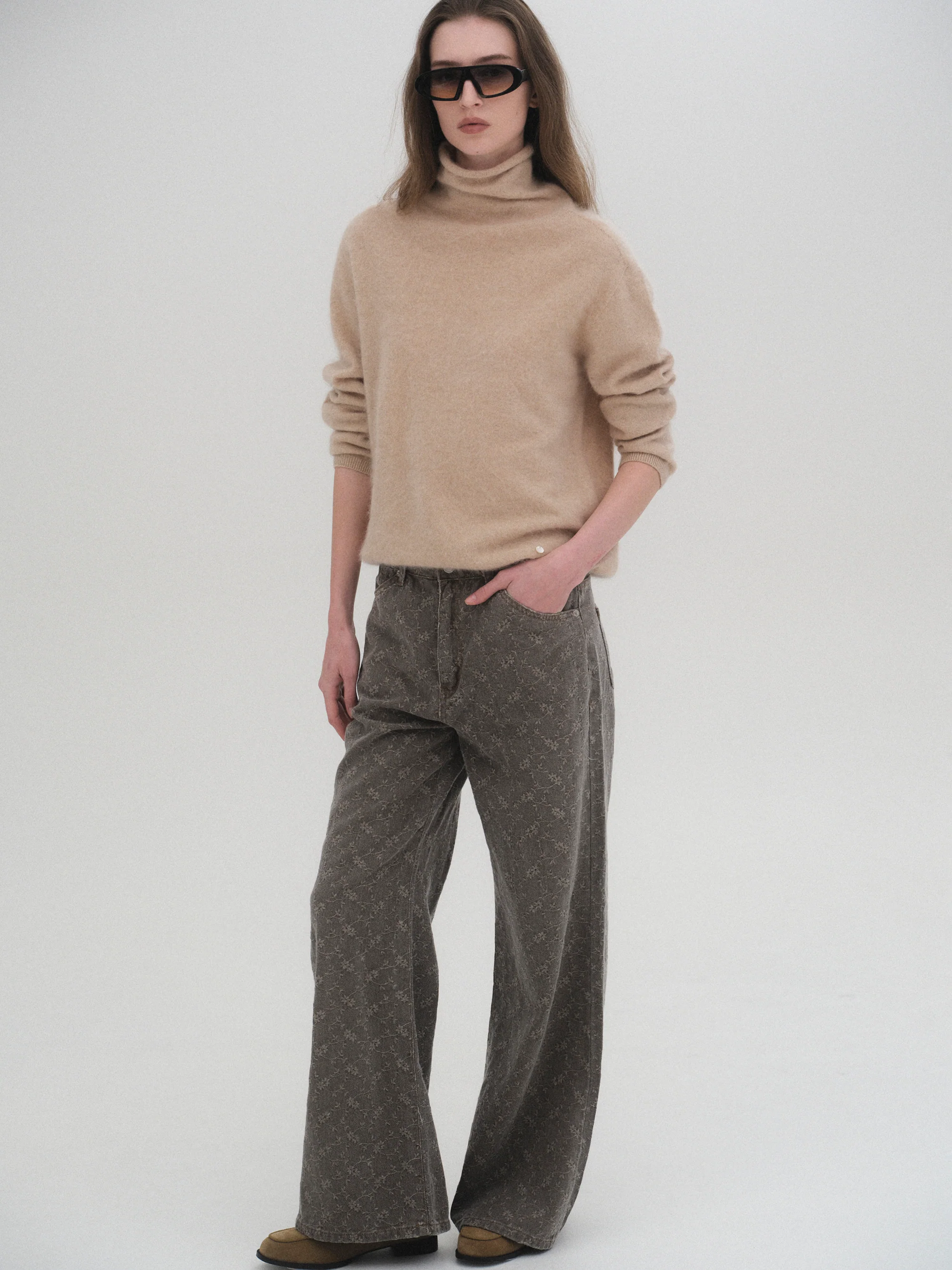 Jacquard Washed Jeans, Grey - Image 5