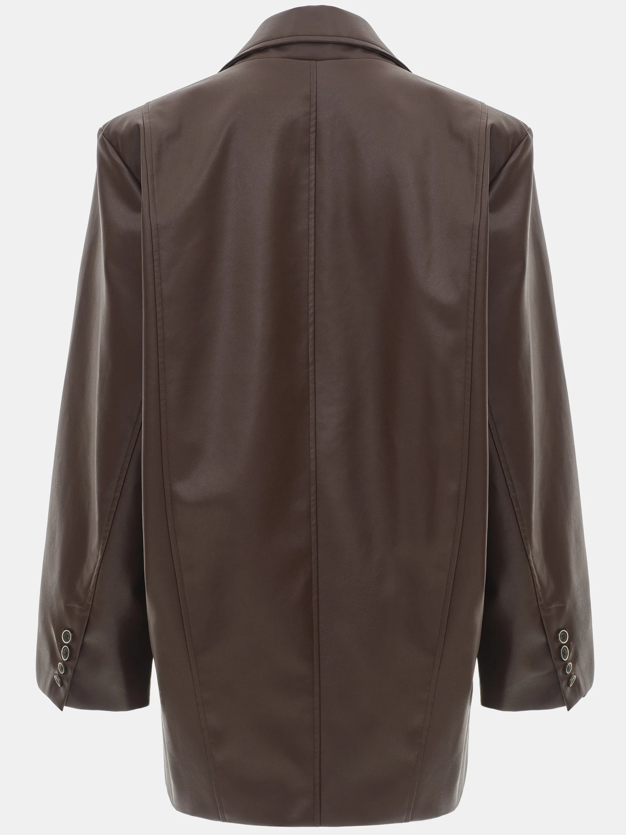 Kasos Faux Leather Double-Breasted Blazer, Brown - Image 8
