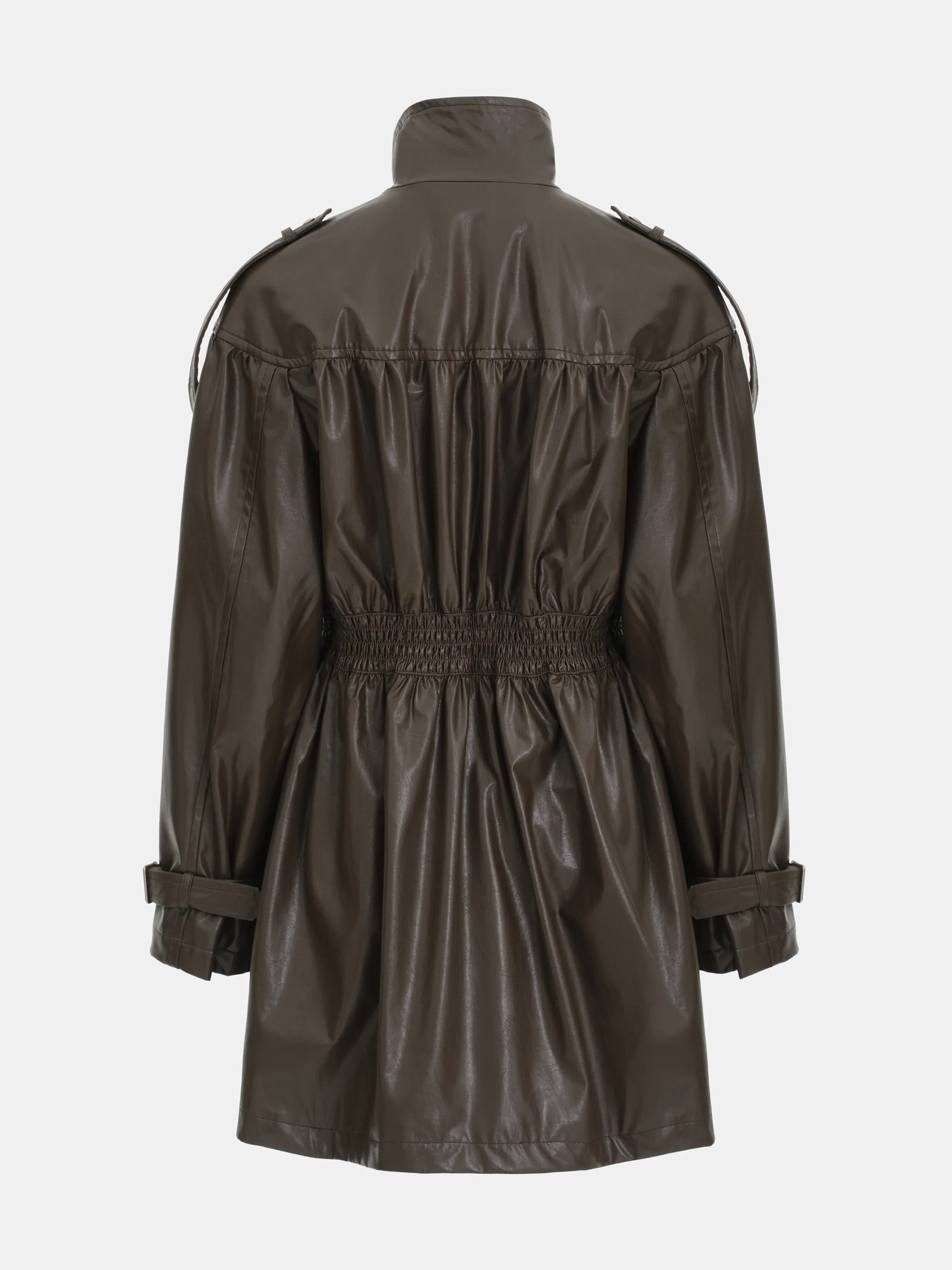 Kinsley Belted Faux-Leather Utility Jacket, Brown - Image 8