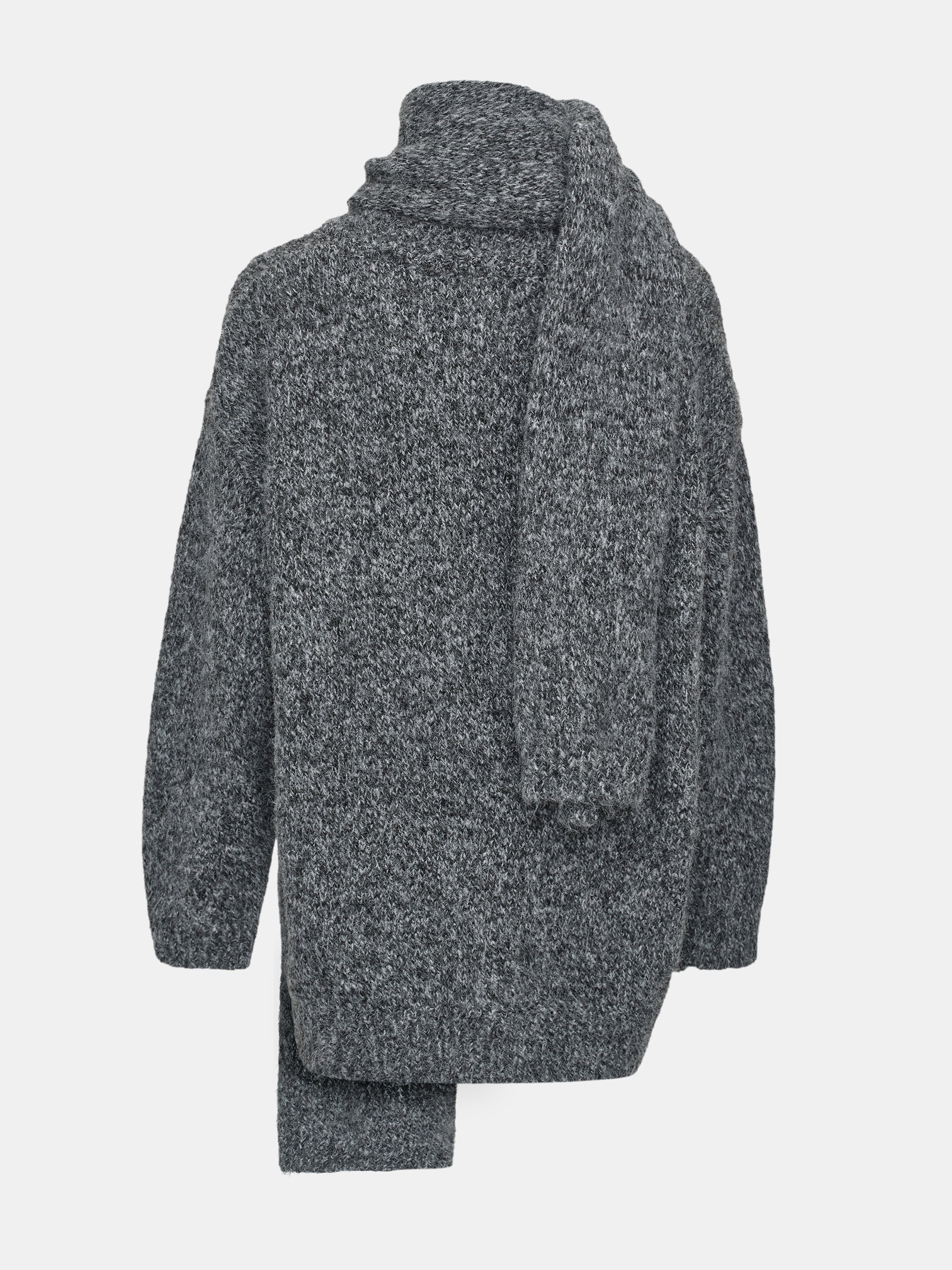 Melange Scarf V-Neck Pullover, Grey - Image 6