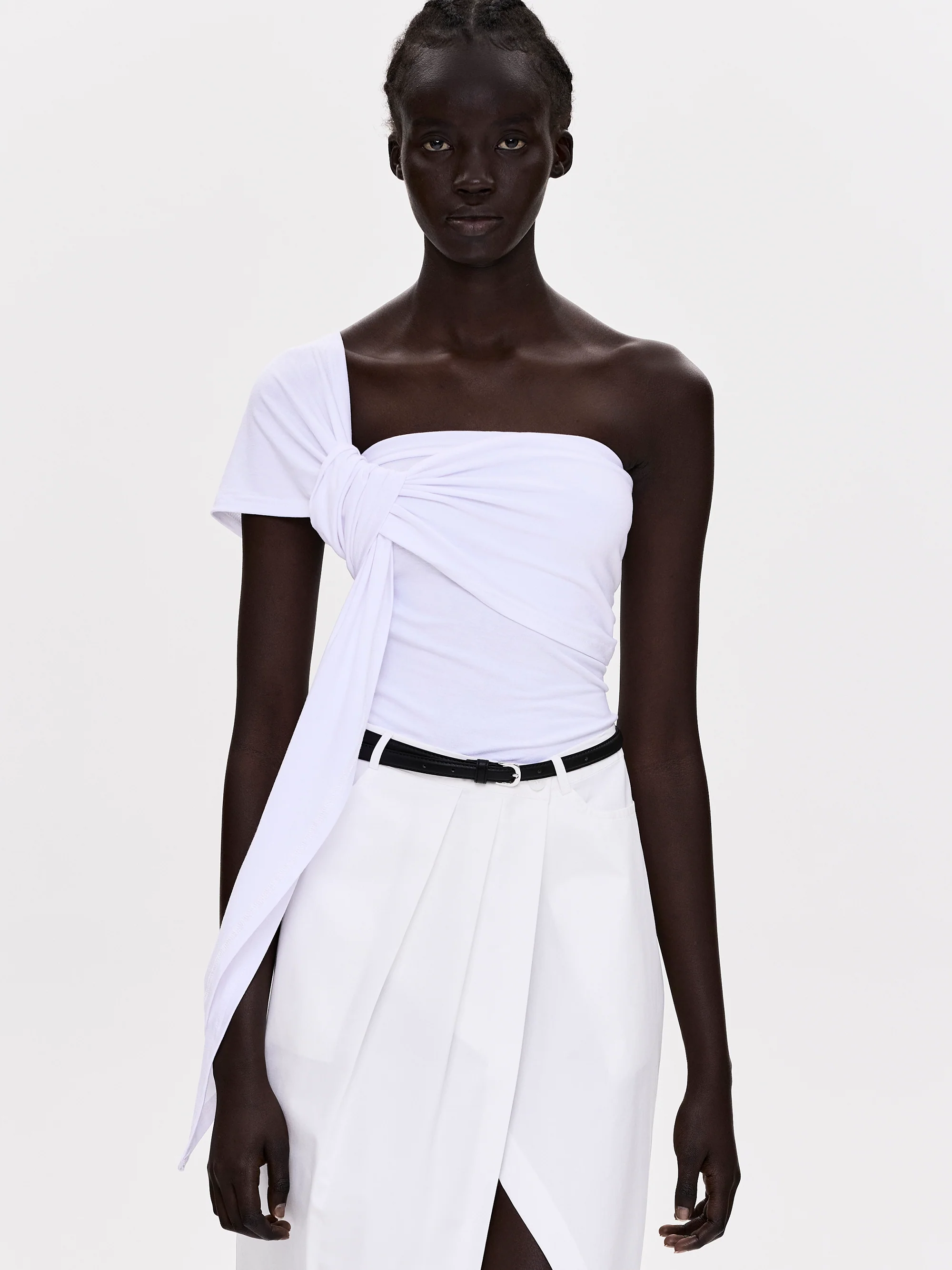 Knotted Jersey T-Shirt, White - Image 3
