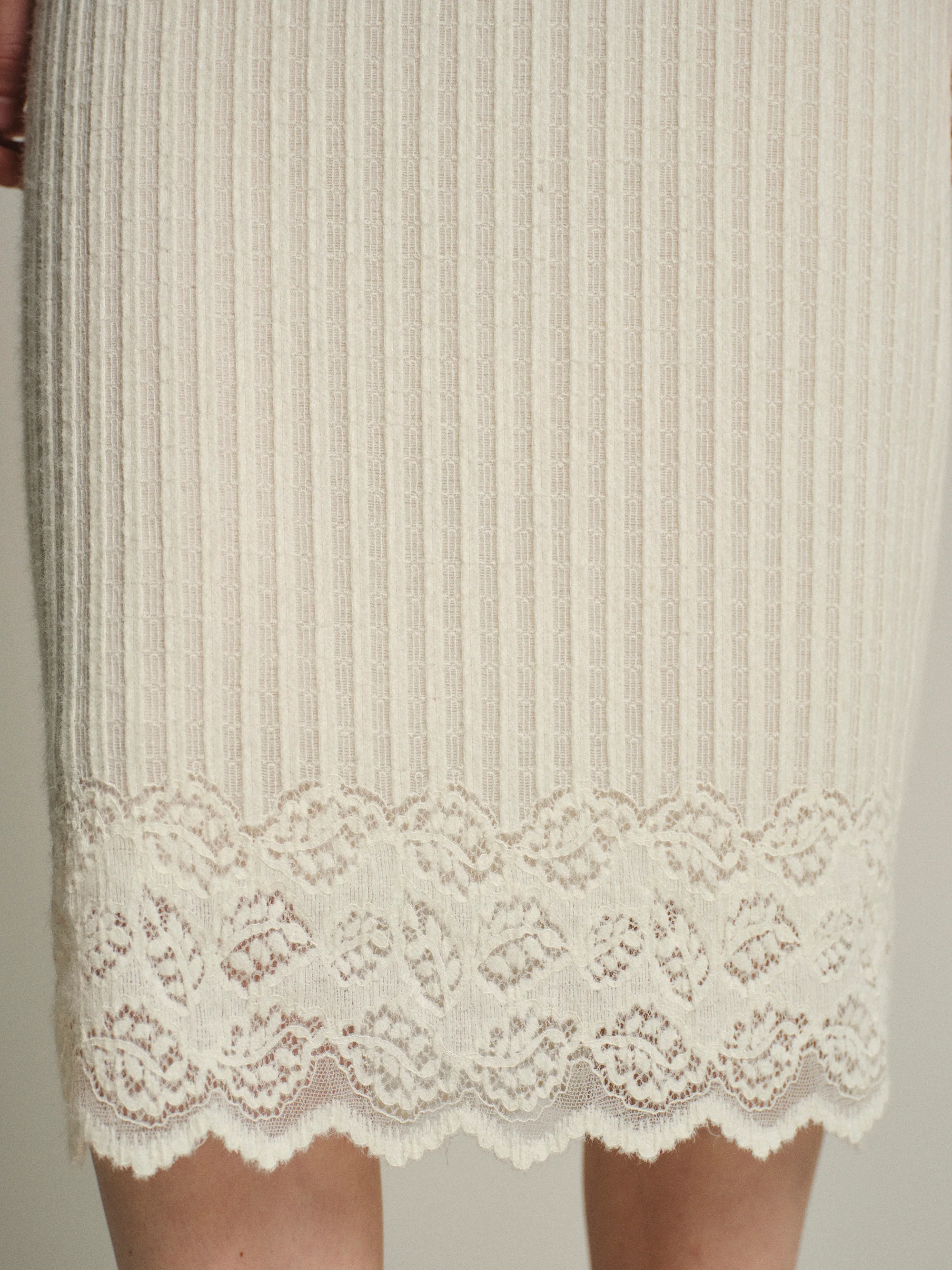 Lace-Detail Knit Skirt, Cream - Image 2