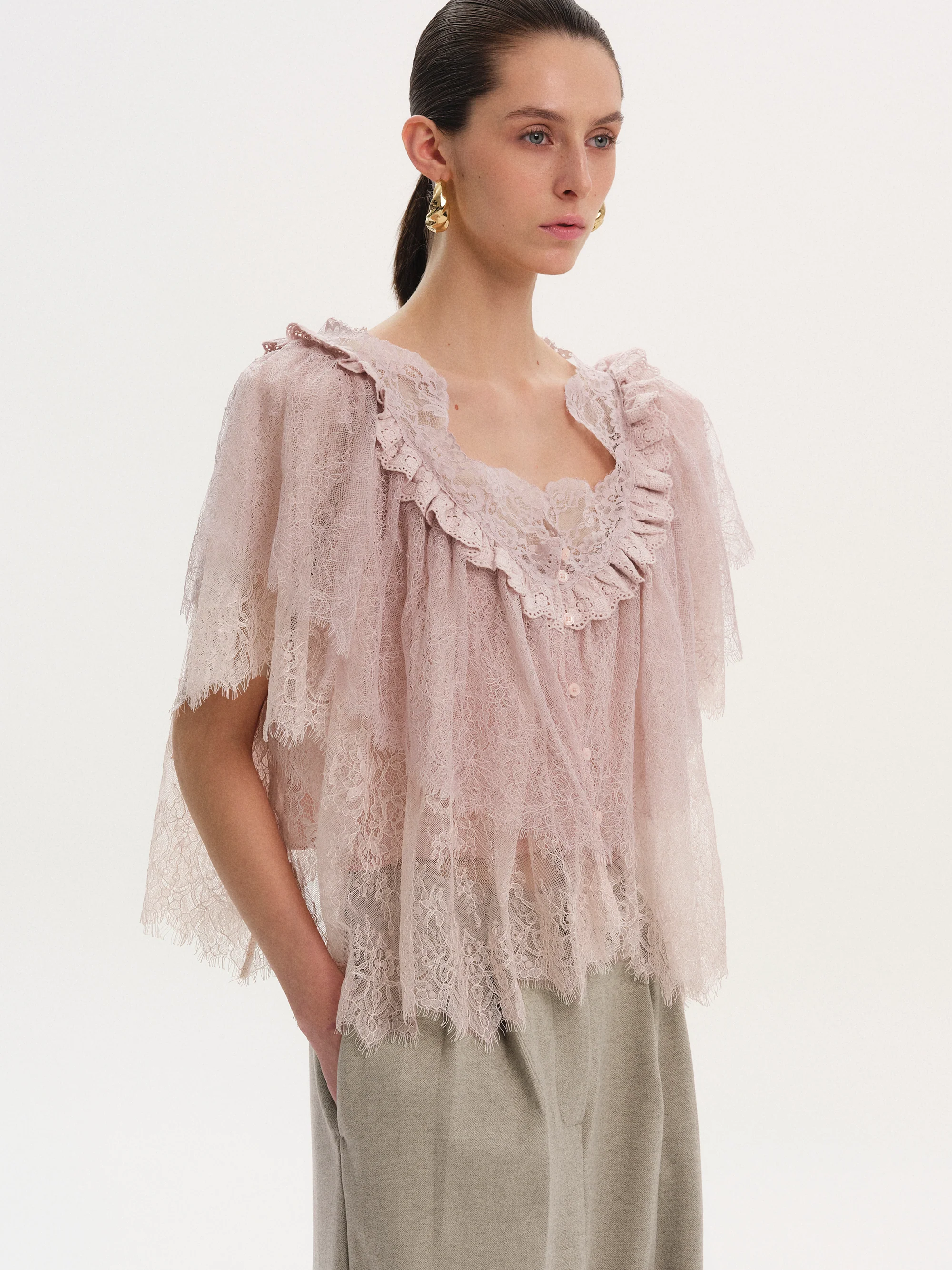 Lace Tiered Blouse, Pink - Image 2