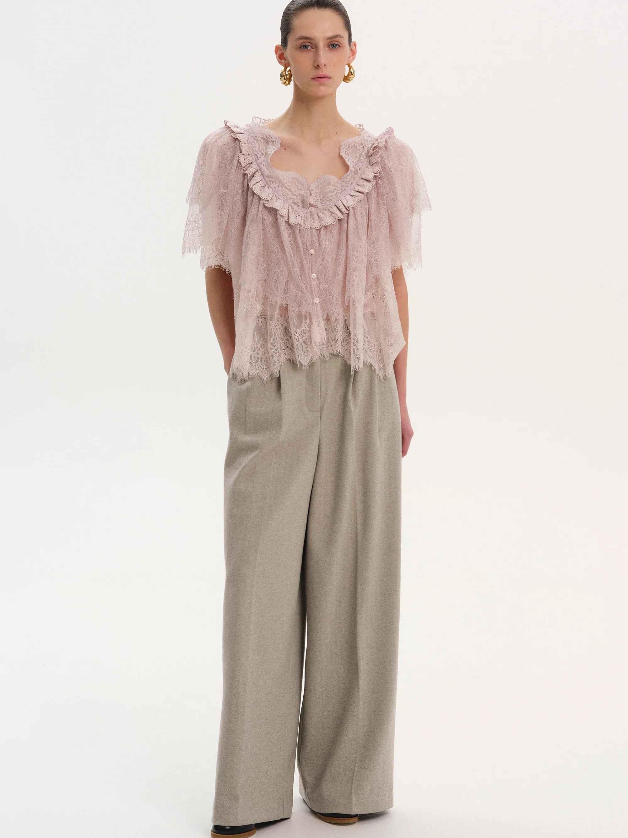 Lace Tiered Blouse, Pink - Image 3