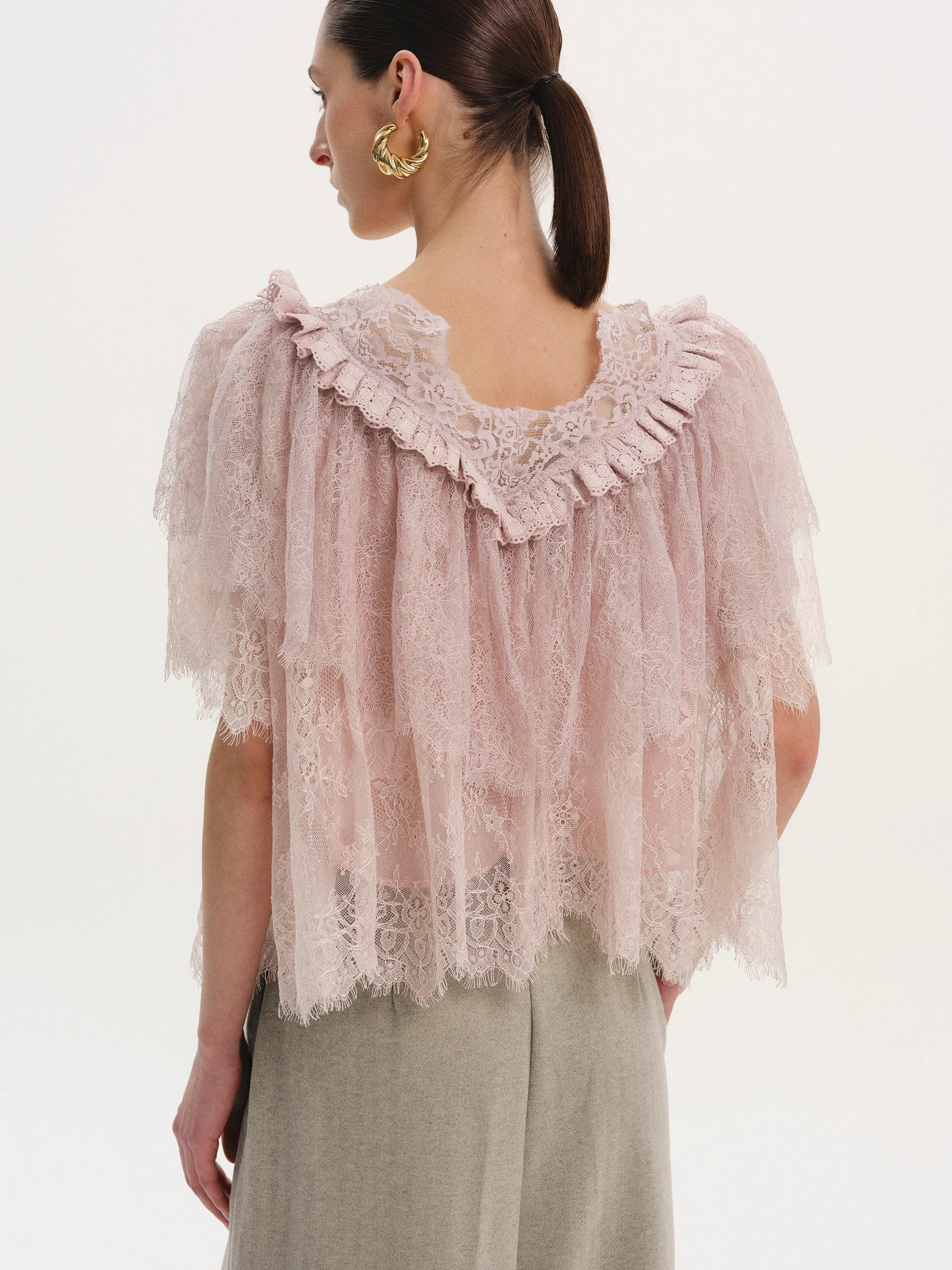 Lace Tiered Blouse, Pink - Image 4
