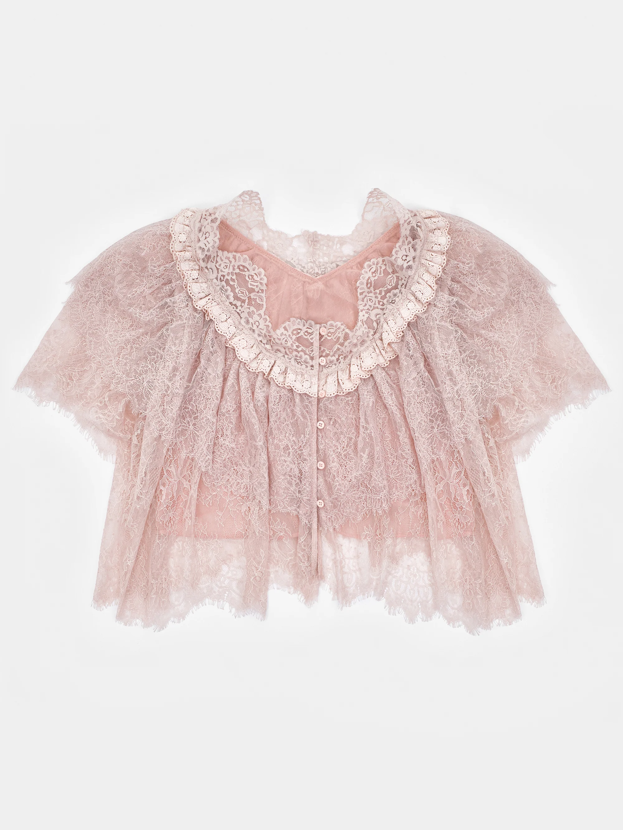 Lace Tiered Blouse, Pink - Image 5