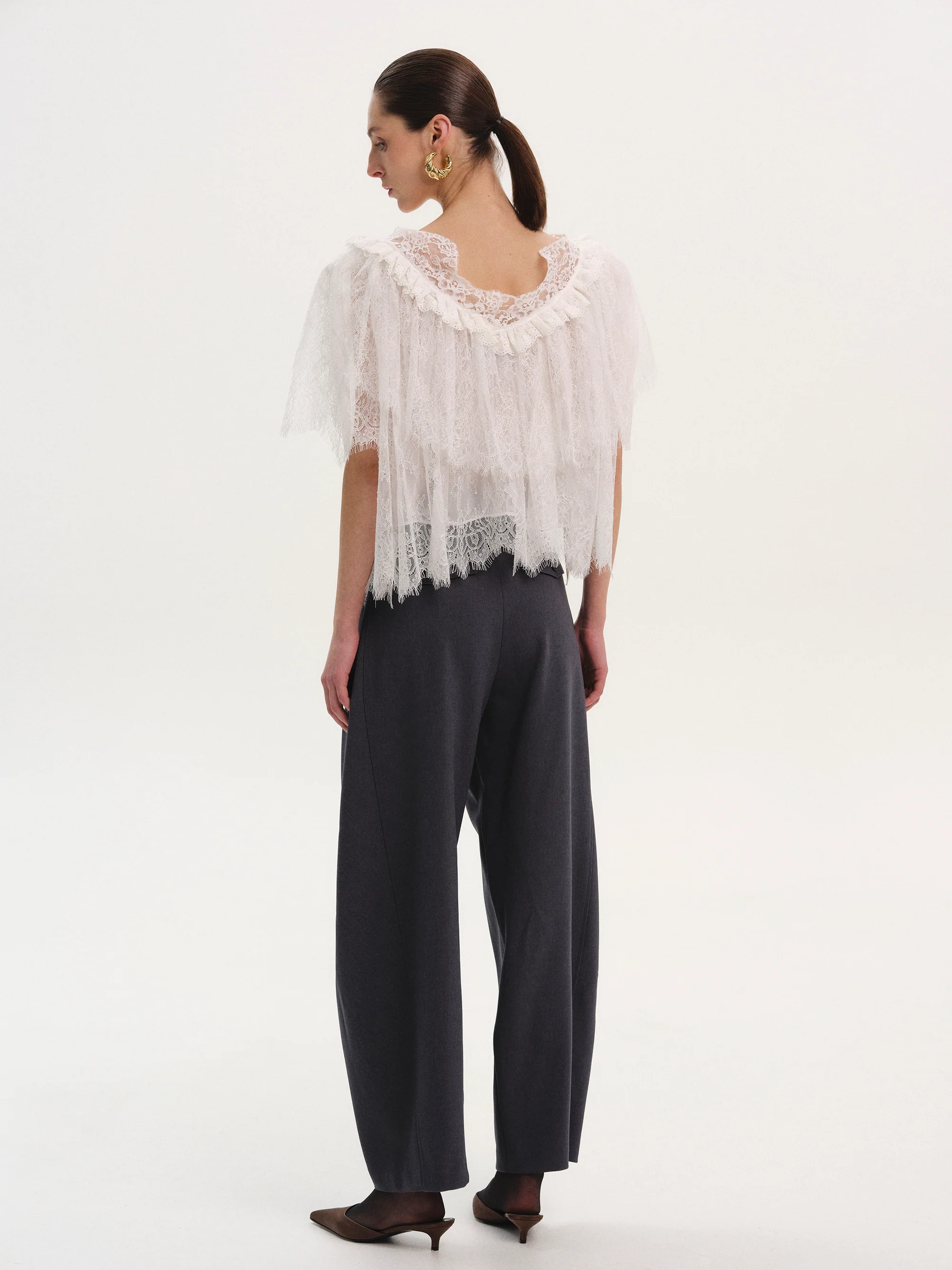 Lace Tiered Blouse, White - Image 4