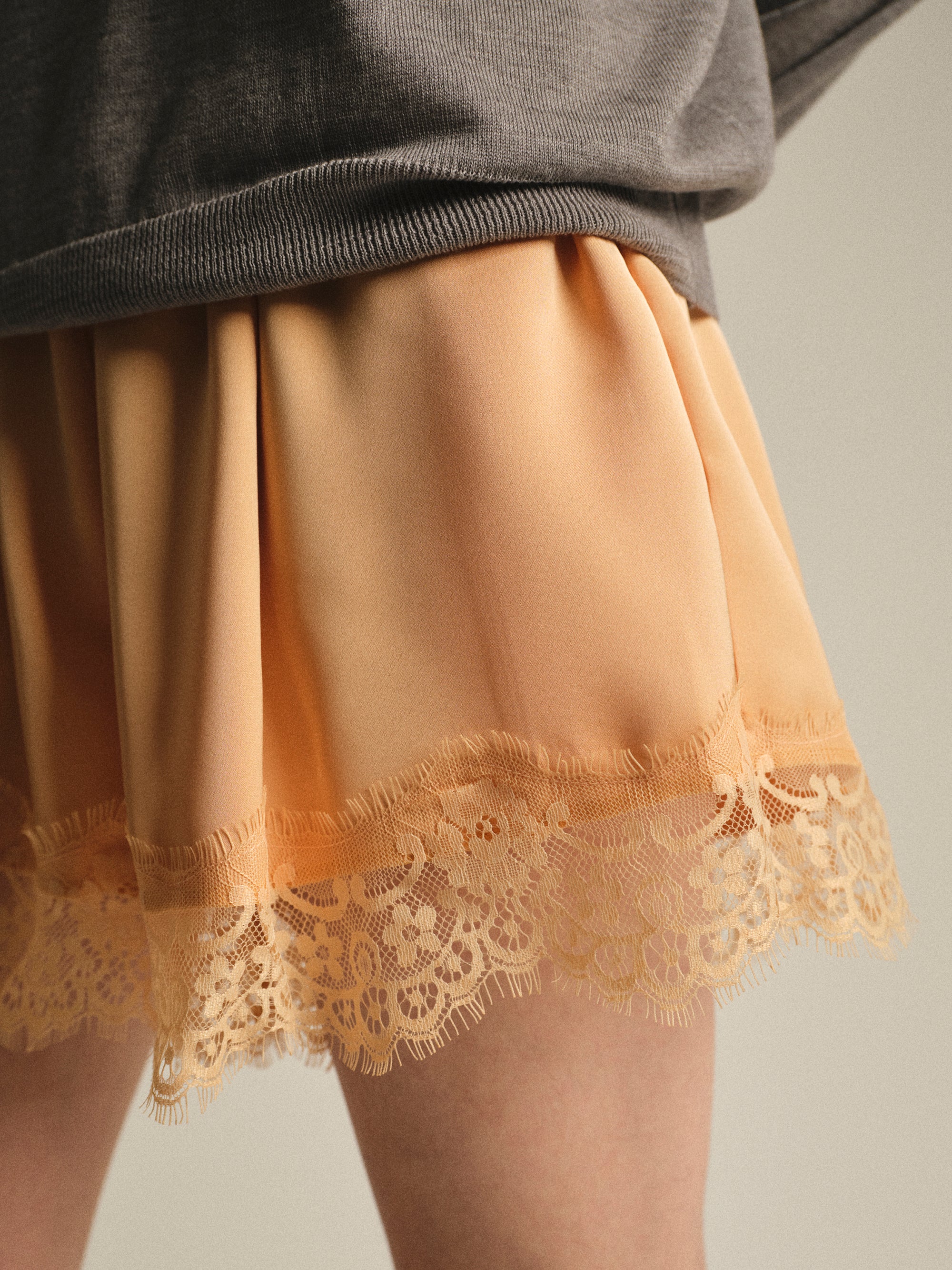 Lace-Trimmed Satin Shorts, Orange - Image 2