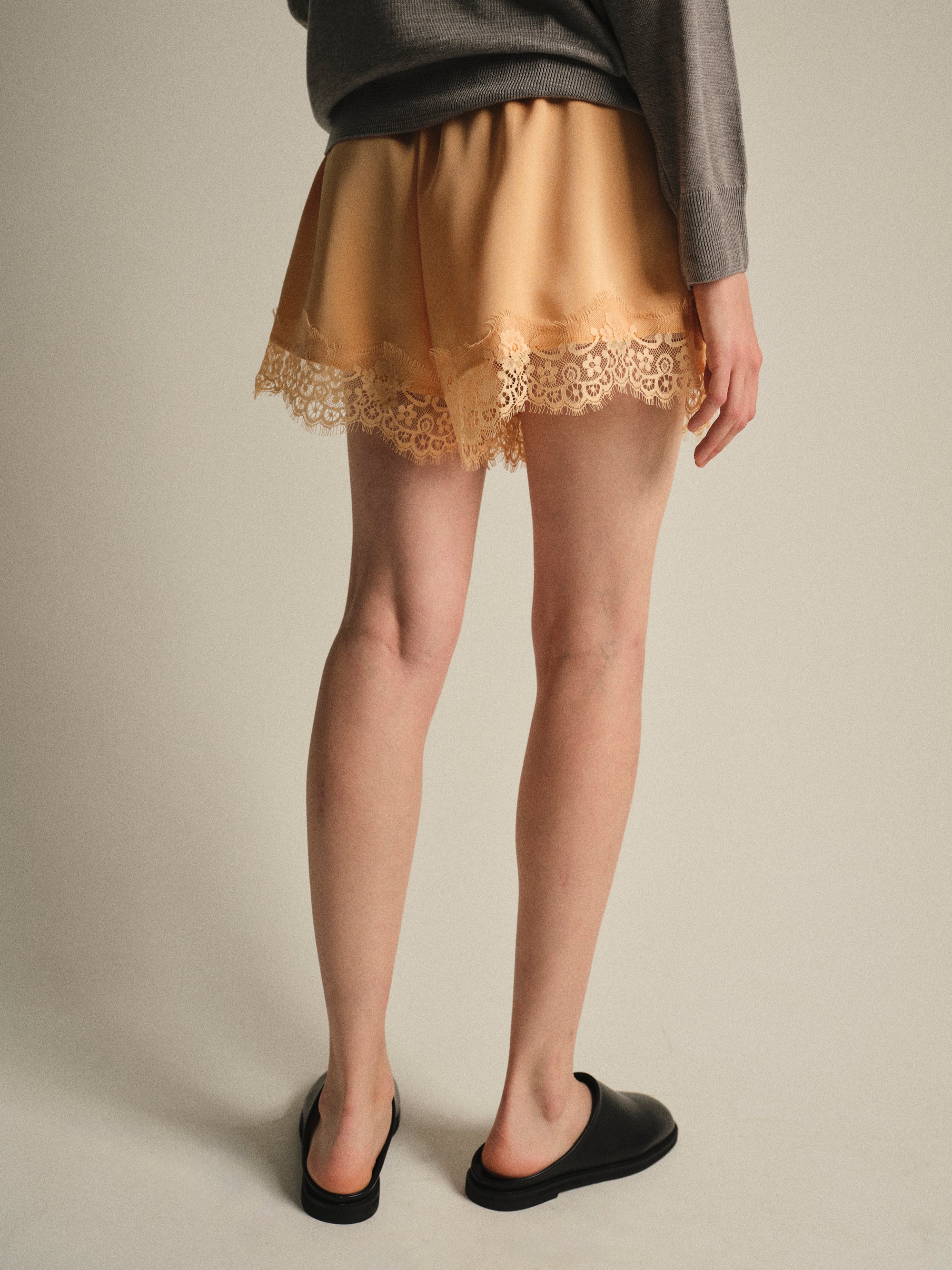 Lace-Trimmed Satin Shorts, Orange - Image 5