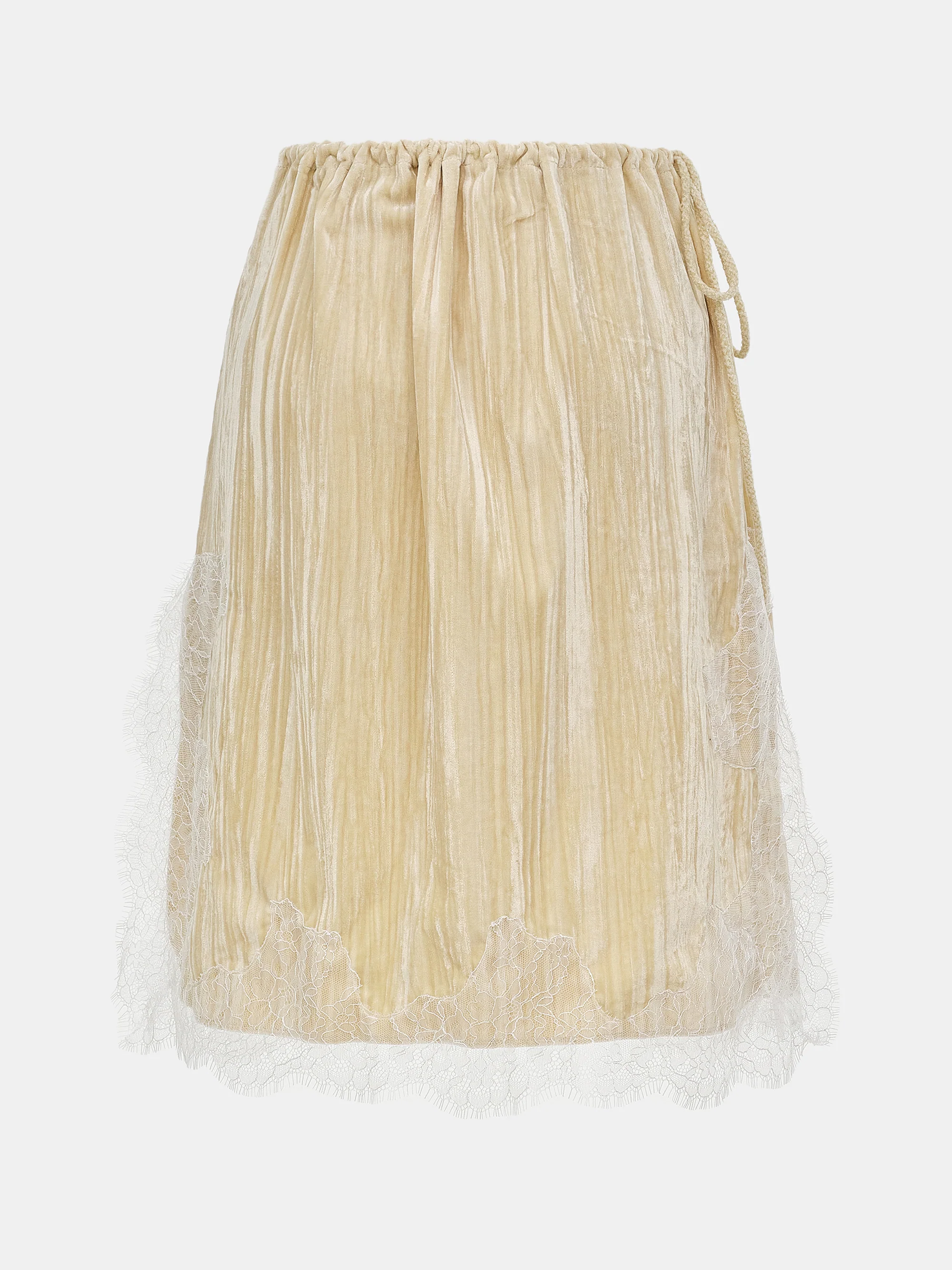 Lace-Trimmed Velvet Skirt, Beige - Image 5
