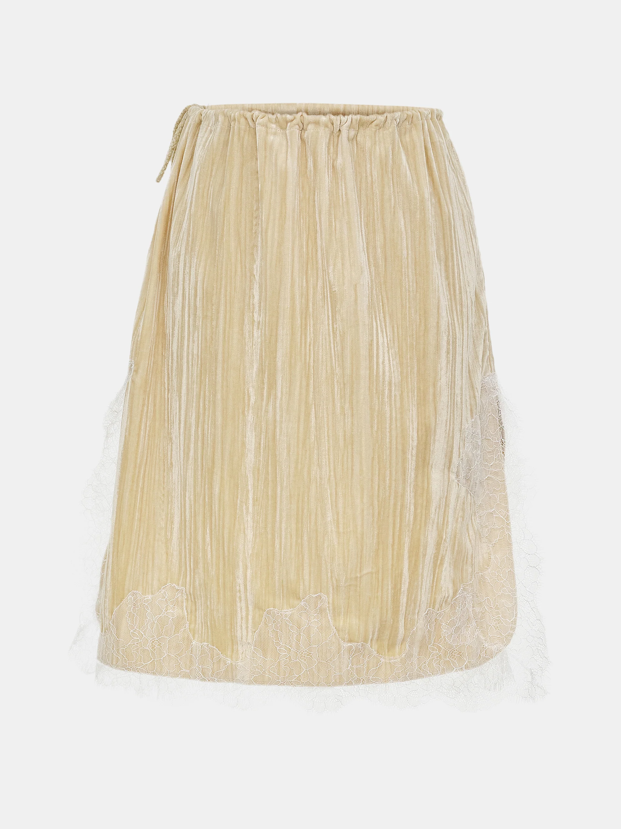 Lace-Trimmed Velvet Skirt, Beige - Image 6