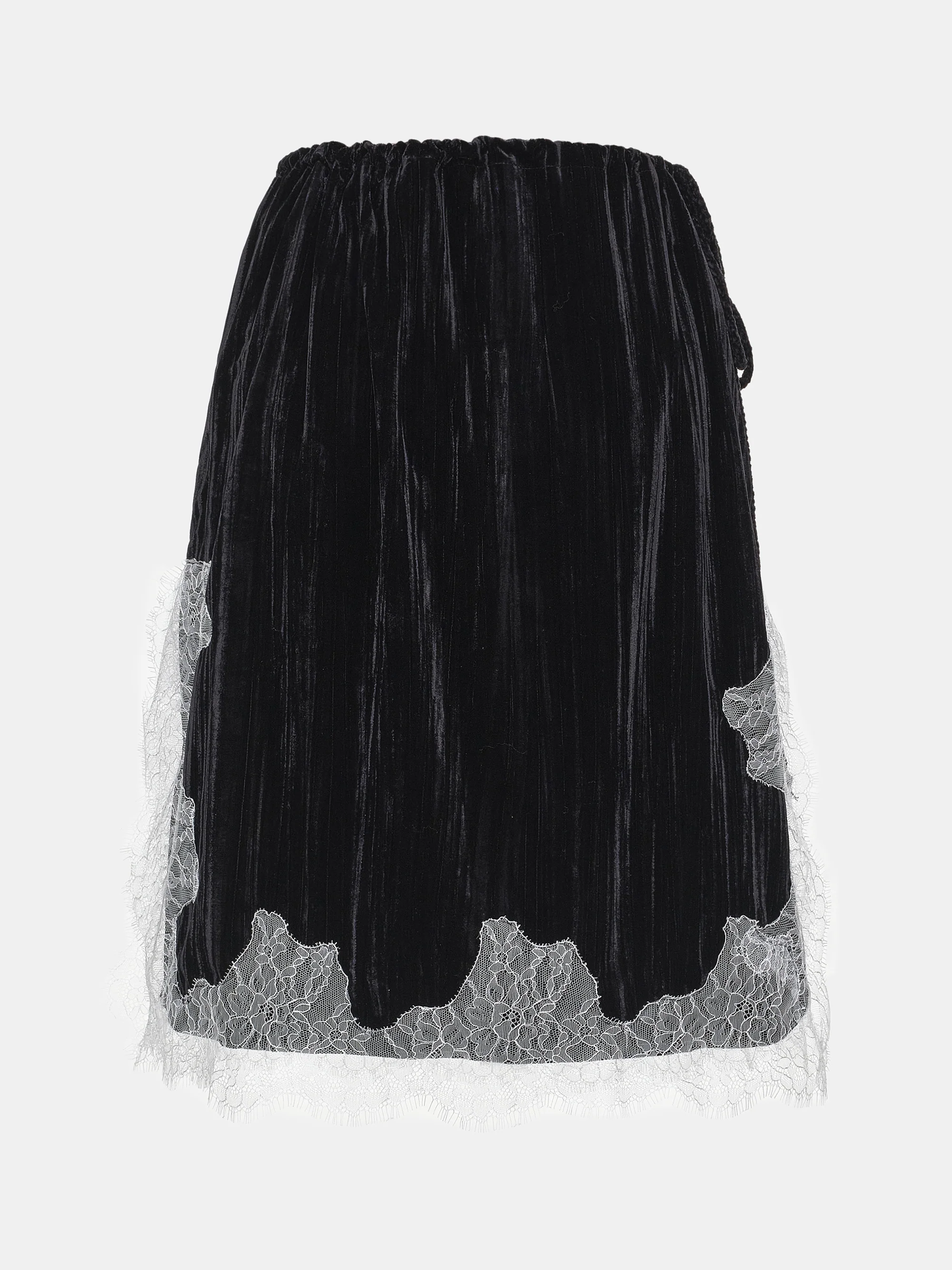 Lace-Trimmed Velvet Skirt, Black - Image 5