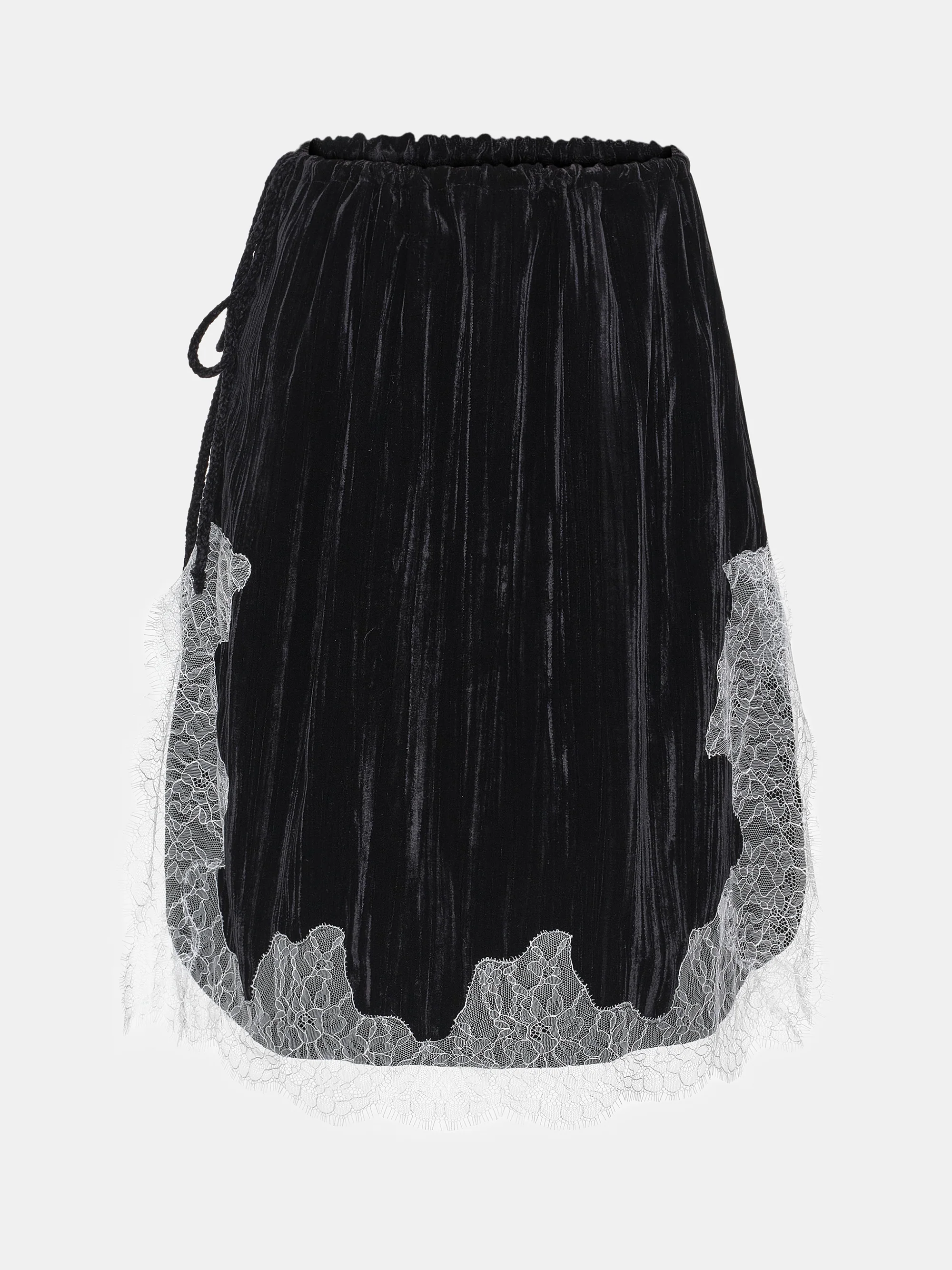 Lace-Trimmed Velvet Skirt, Black - Image 6