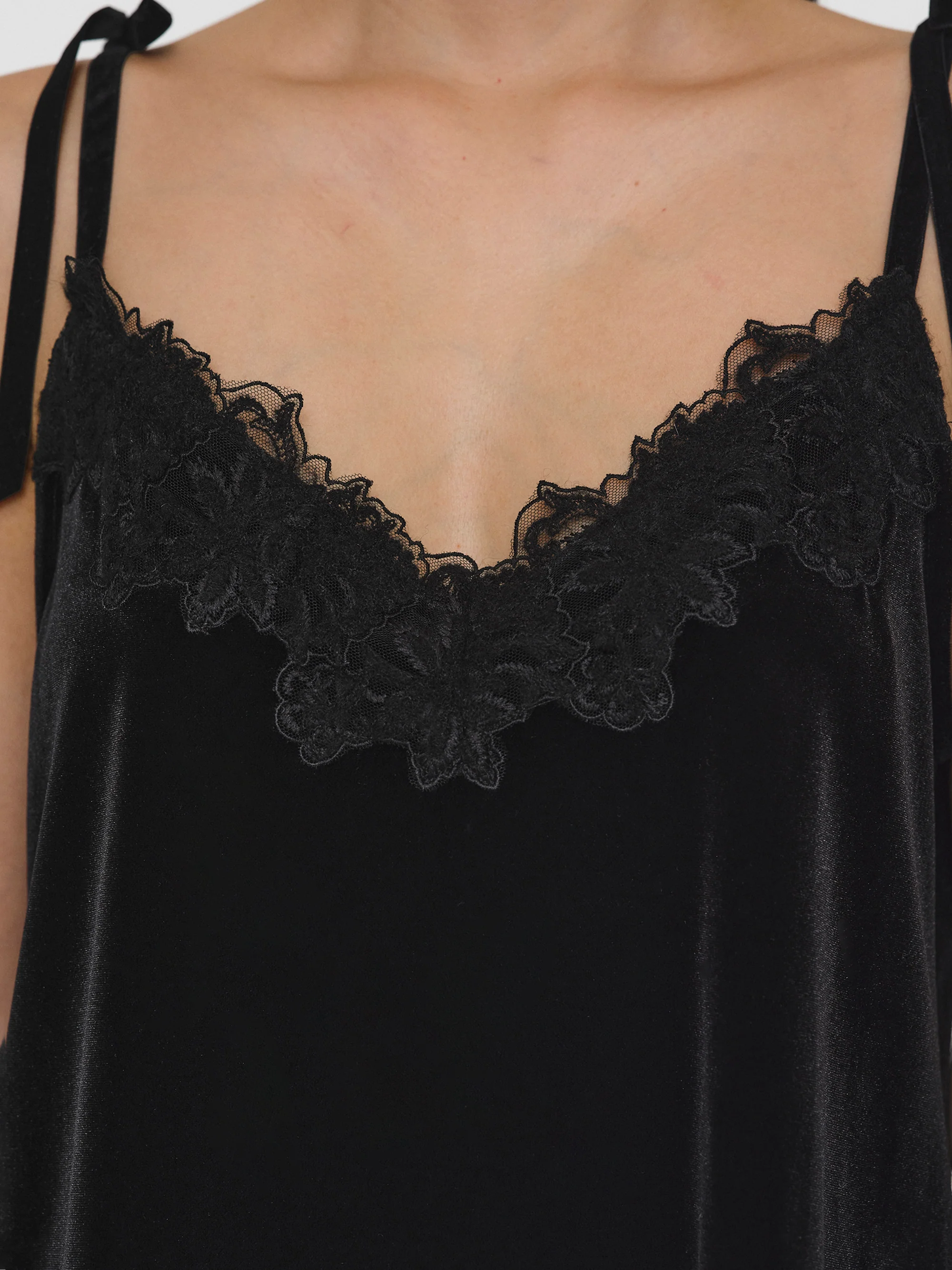 Lace-Trimmed Velvet Top, Black - Image 2