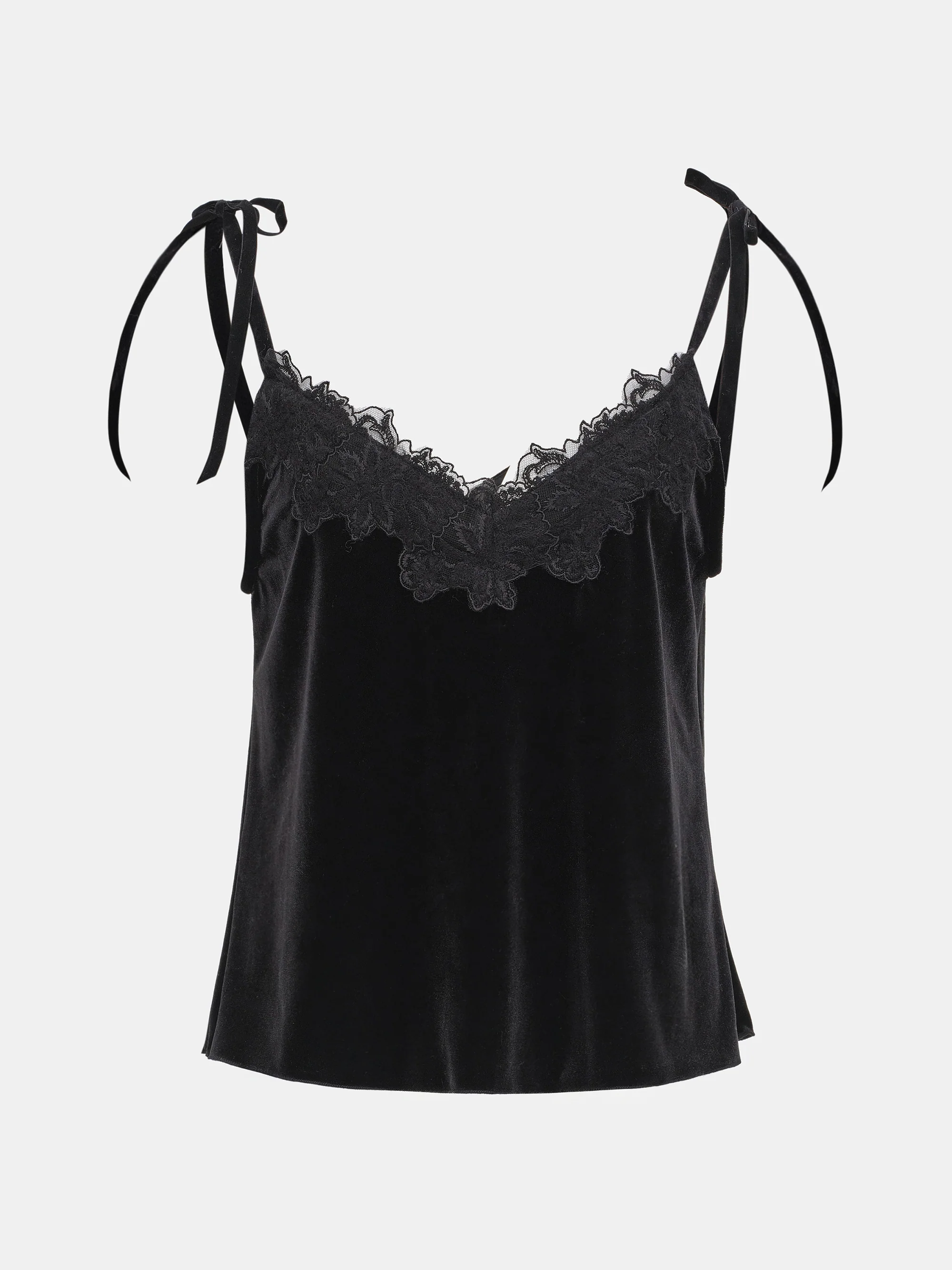 Lace-Trimmed Velvet Top, Black - Image 4